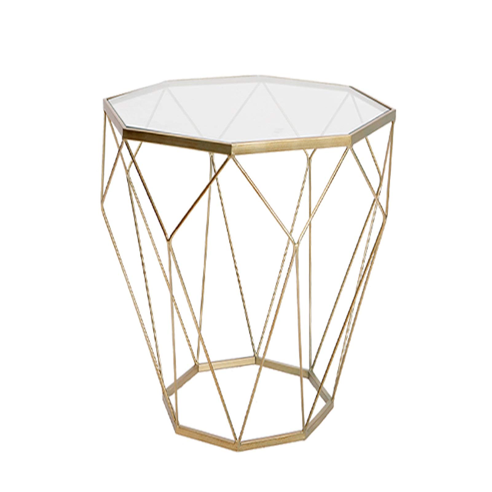 Nordic Transparent Tempered Glass Side Table - Octagon Iron Art Coffee Table for Living Room, Balcony, Bedroom - 46x56CM Gold Finish - Perfect for Snacks, Drinks & Decor
