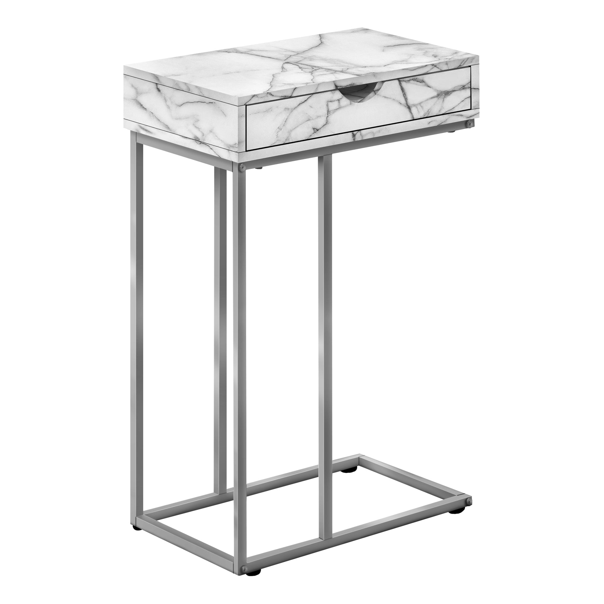 Modern Accent Table - 25 Inch Height, White Marble Top with Silver Metal Base - Perfect for Living Room, Bedroom, or Entryway Decor