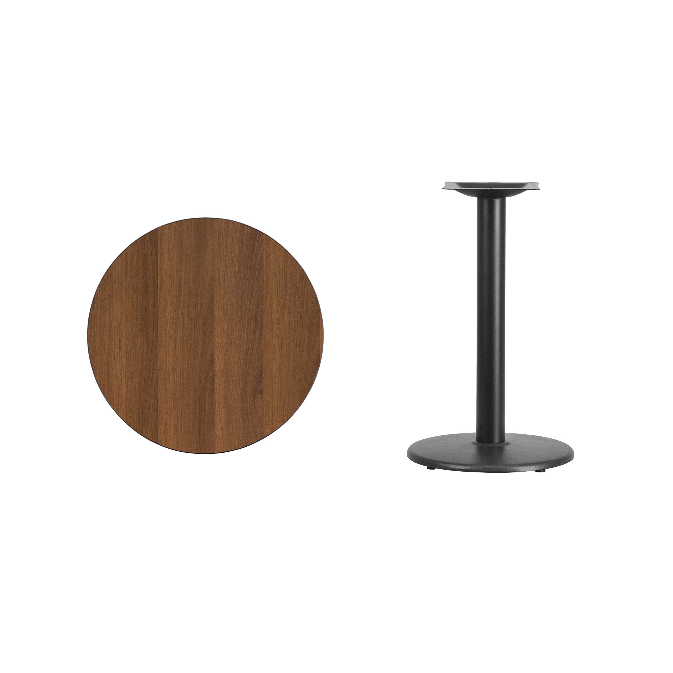 Flash Furniture 24'' Round Walnut Laminate Dining Table Top with 18'' Adjustable Height Base - Perfect for Small Spaces, Kitchens, and Office Break Rooms