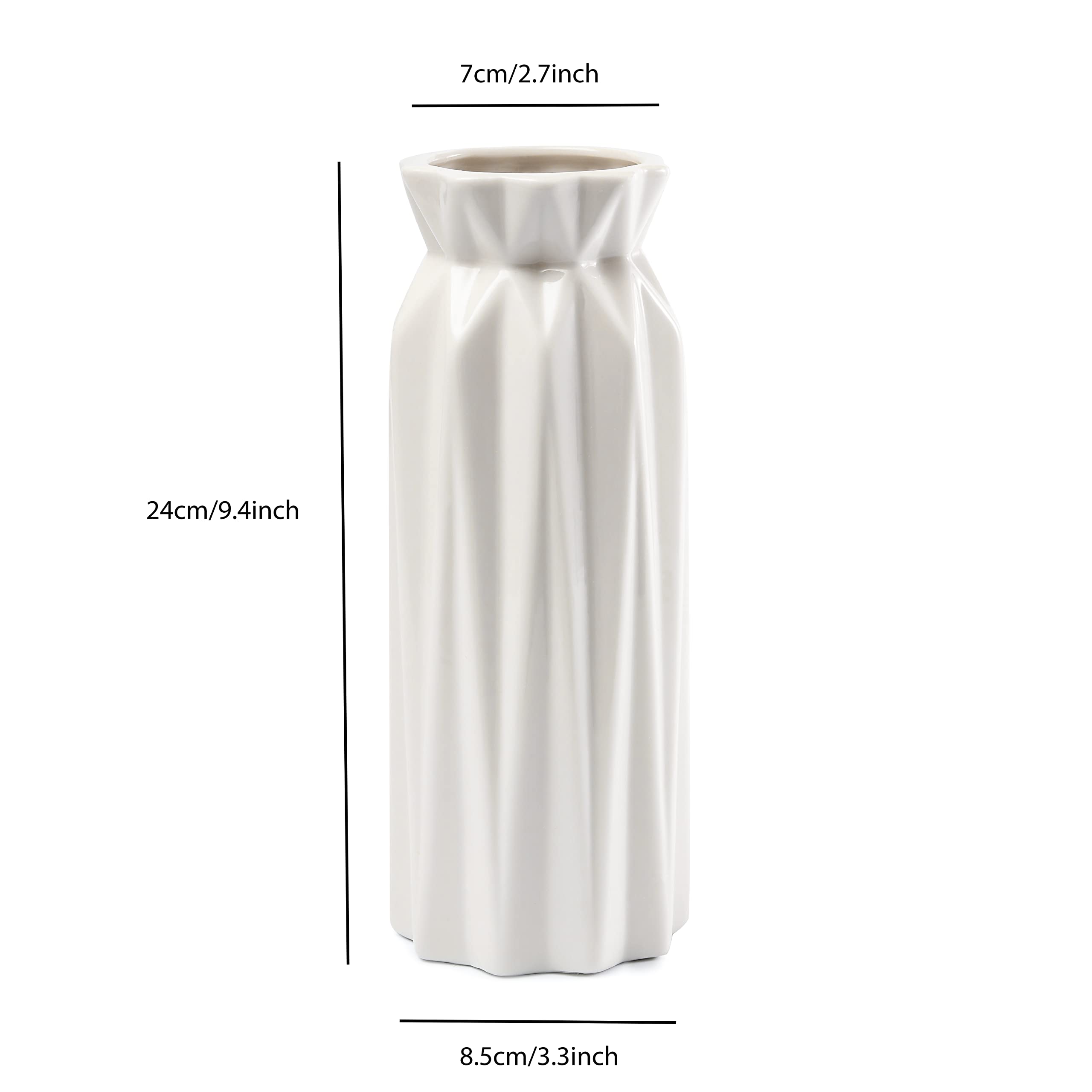 9.4 Inch White Ceramic Vase - Modern Home Decor for Pampas Grass, Bohemian Style Table Centerpiece | Perfect for Living Room, Dining Table & Shelf Display