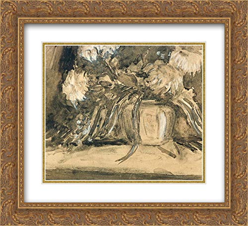 Vintage Theo van Doesburg Chrysanthemums Art Print - 22x20 Inch Gold Ornate Frame with Double Matting - Wall Decor for Living Room, Bedroom & Office