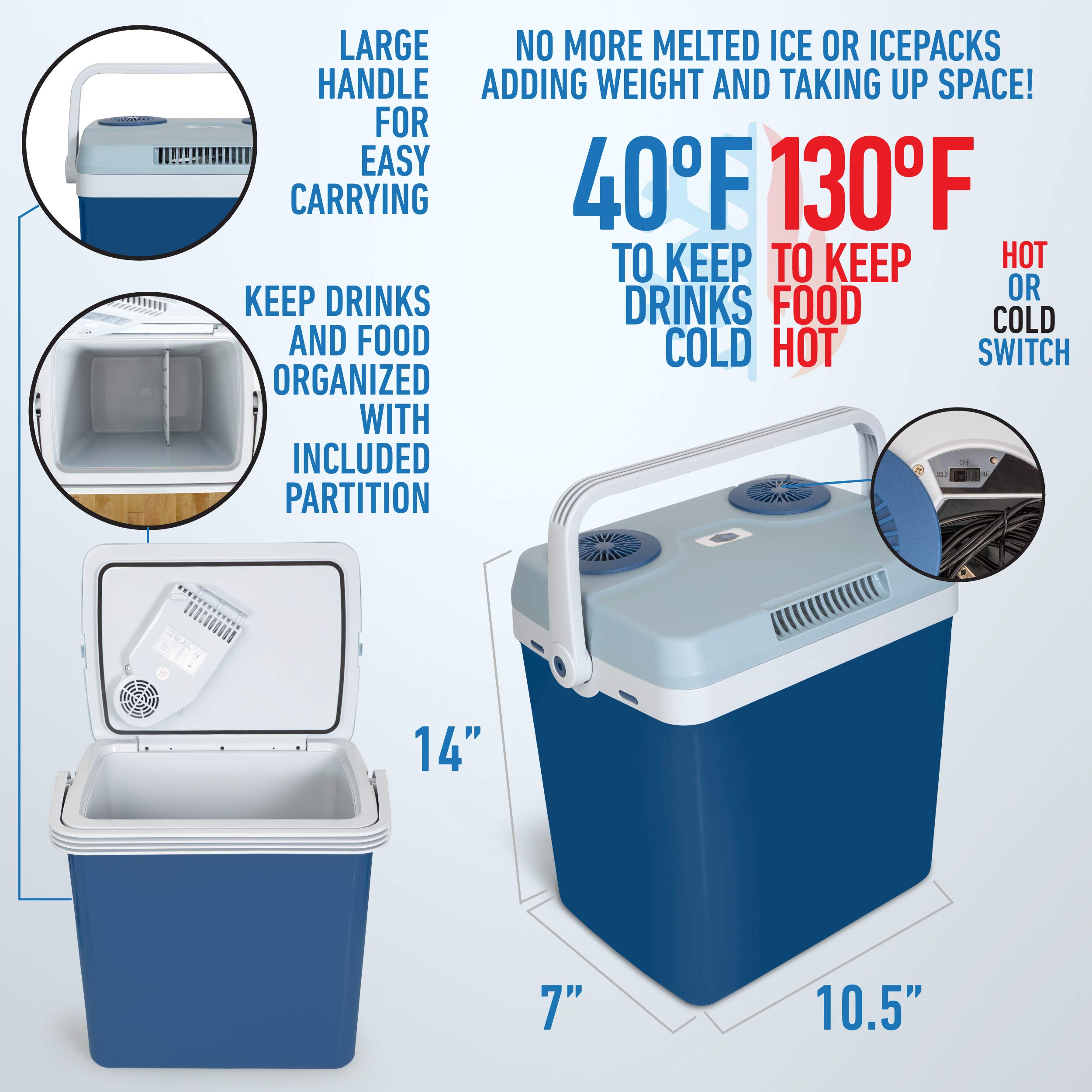 K-Box 34 Quart (32 Liter) Portable Electric Cooler and Warmer - Dual Power 110V AC & 12V DC - Perfect for Road Trips, Camping, and Home Use