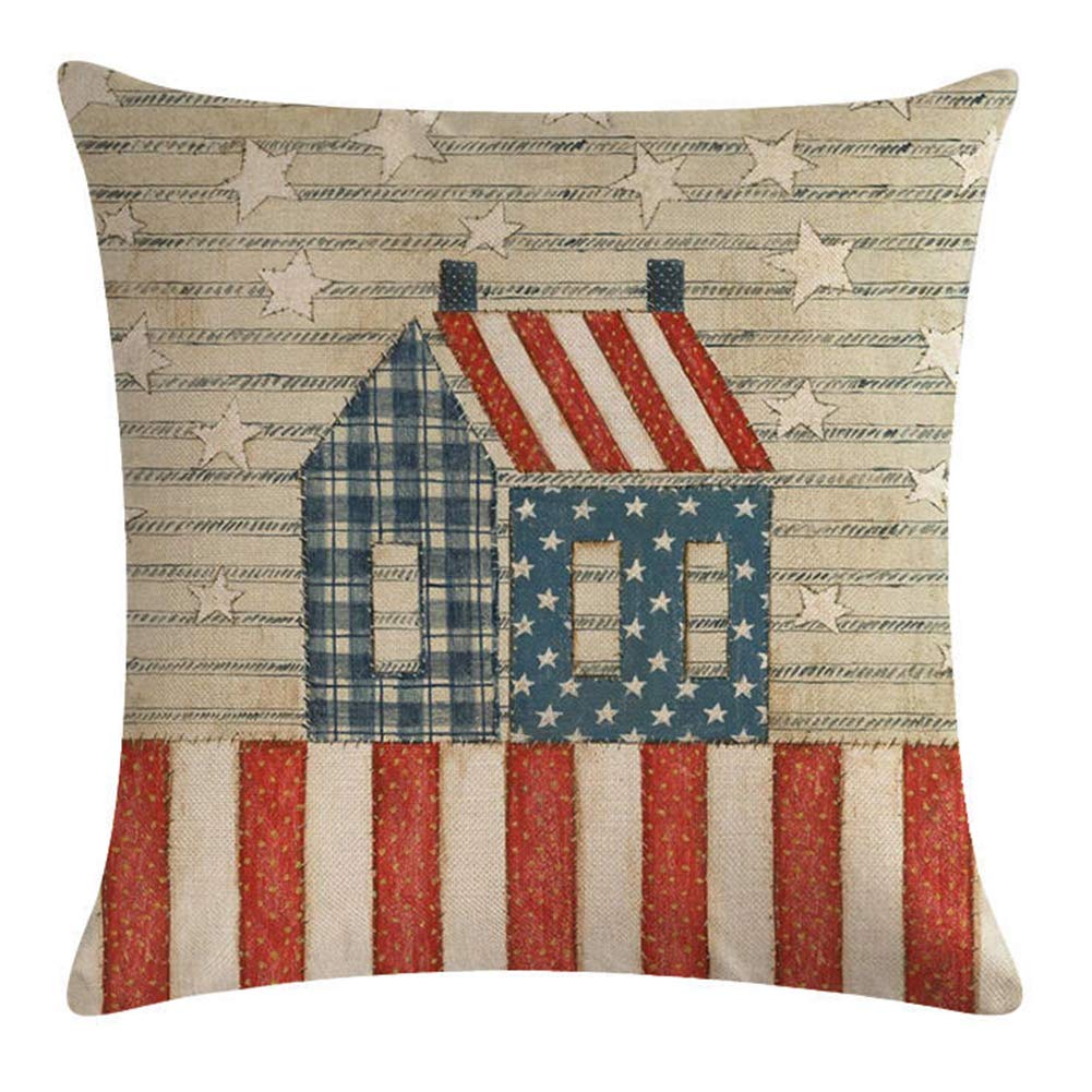 USA Patriotic American Flag Pillow Covers - Set of 4 (18x18 Inch) Cotton Linen Throw Pillow Cases for 4th of July, Independence Day & Home Decor - Perfect for Sofa, Bedroom & Outdoor Celebrations