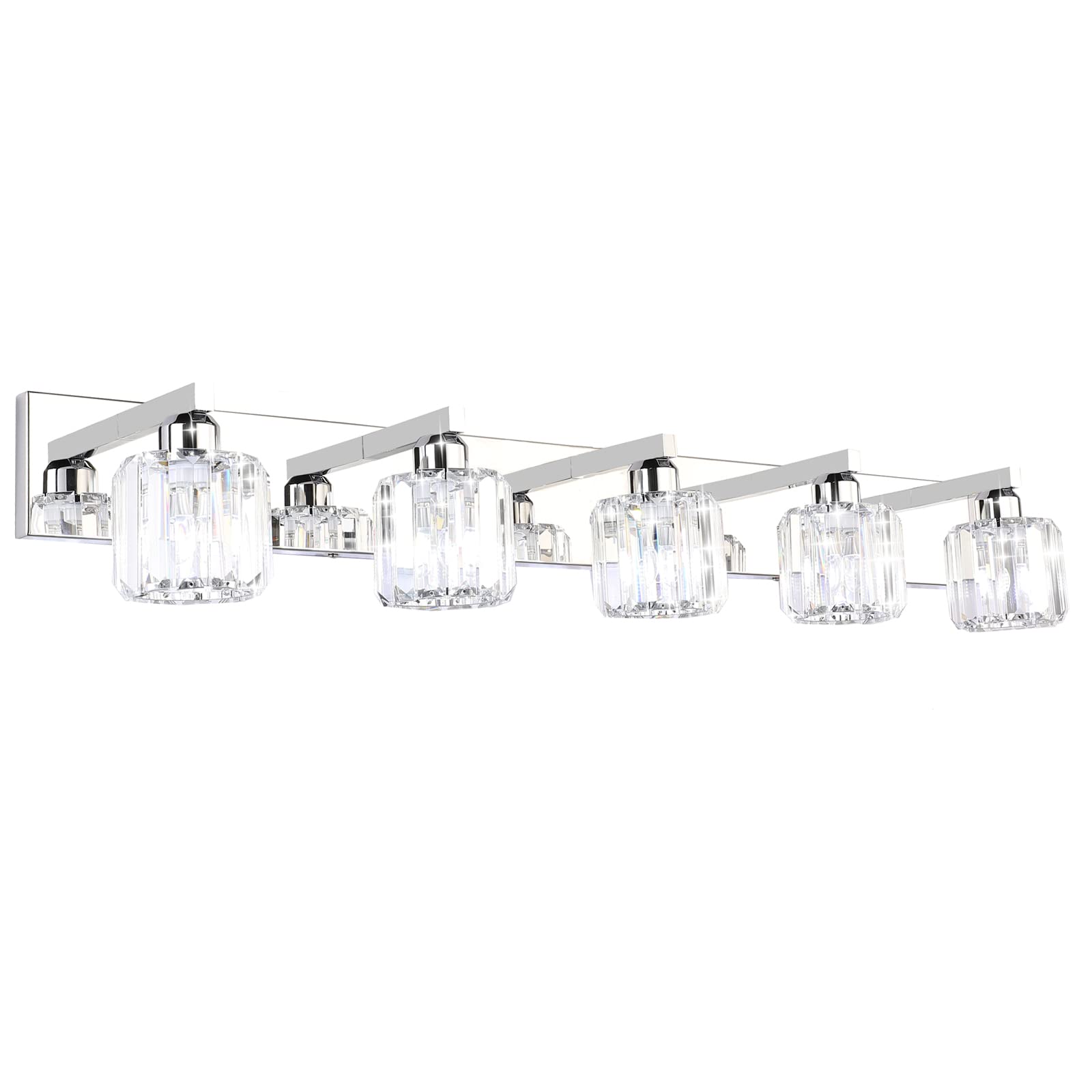 **Aipsun Modern 5-Light Crystal Bathroom Vanity Light Fixture - Stainless Steel Finish, Elegant Design for Bathroom Mirror Lighting (Bulbs Not Included) - Perfect for Master Bath, Powder Room & Spa Decor**