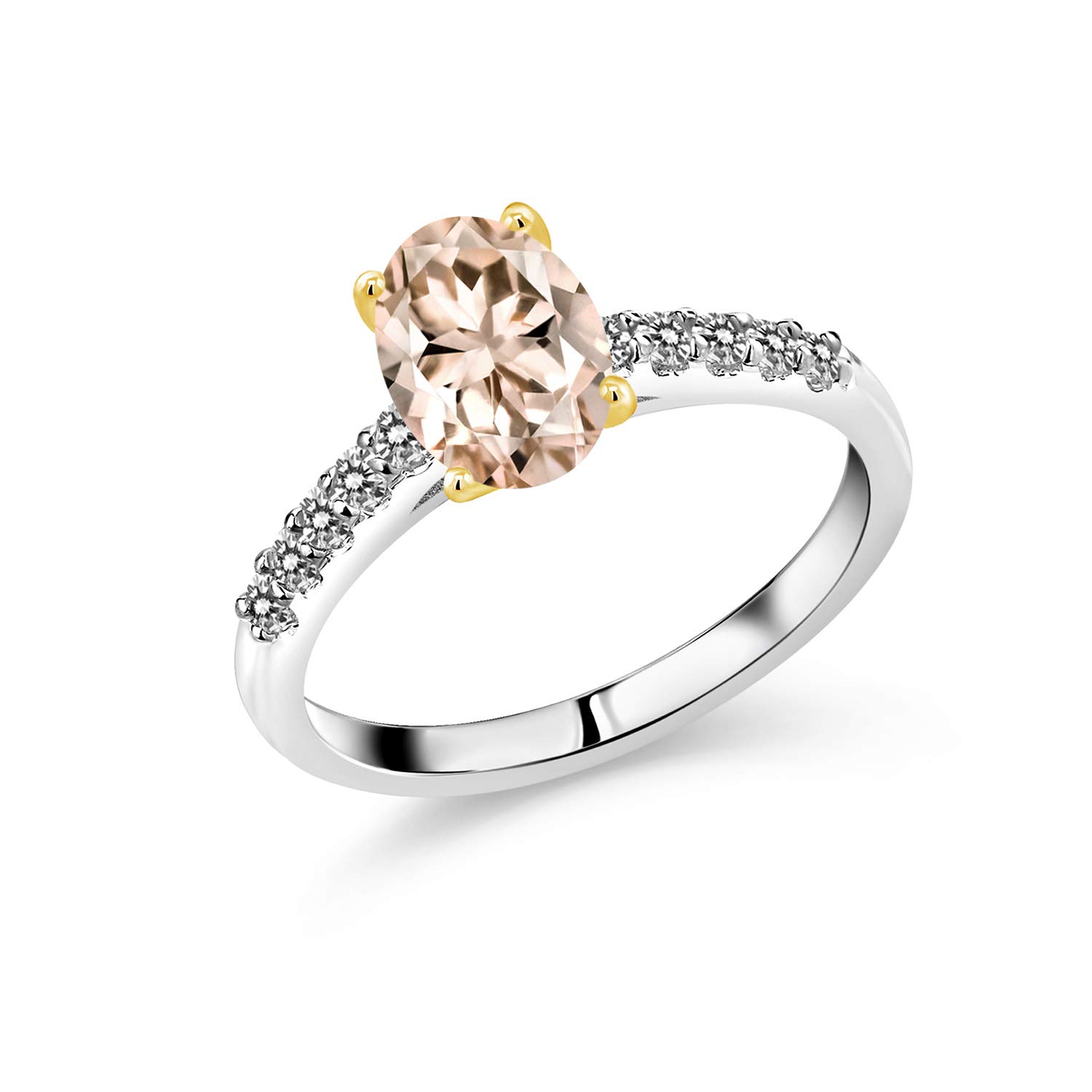 1.93 Ct Peach Morganite & White Diamond Ring in 925 Silver with 10K Gold Prongs – Elegant Engagement, Wedding, or Anniversary Jewelry Gift