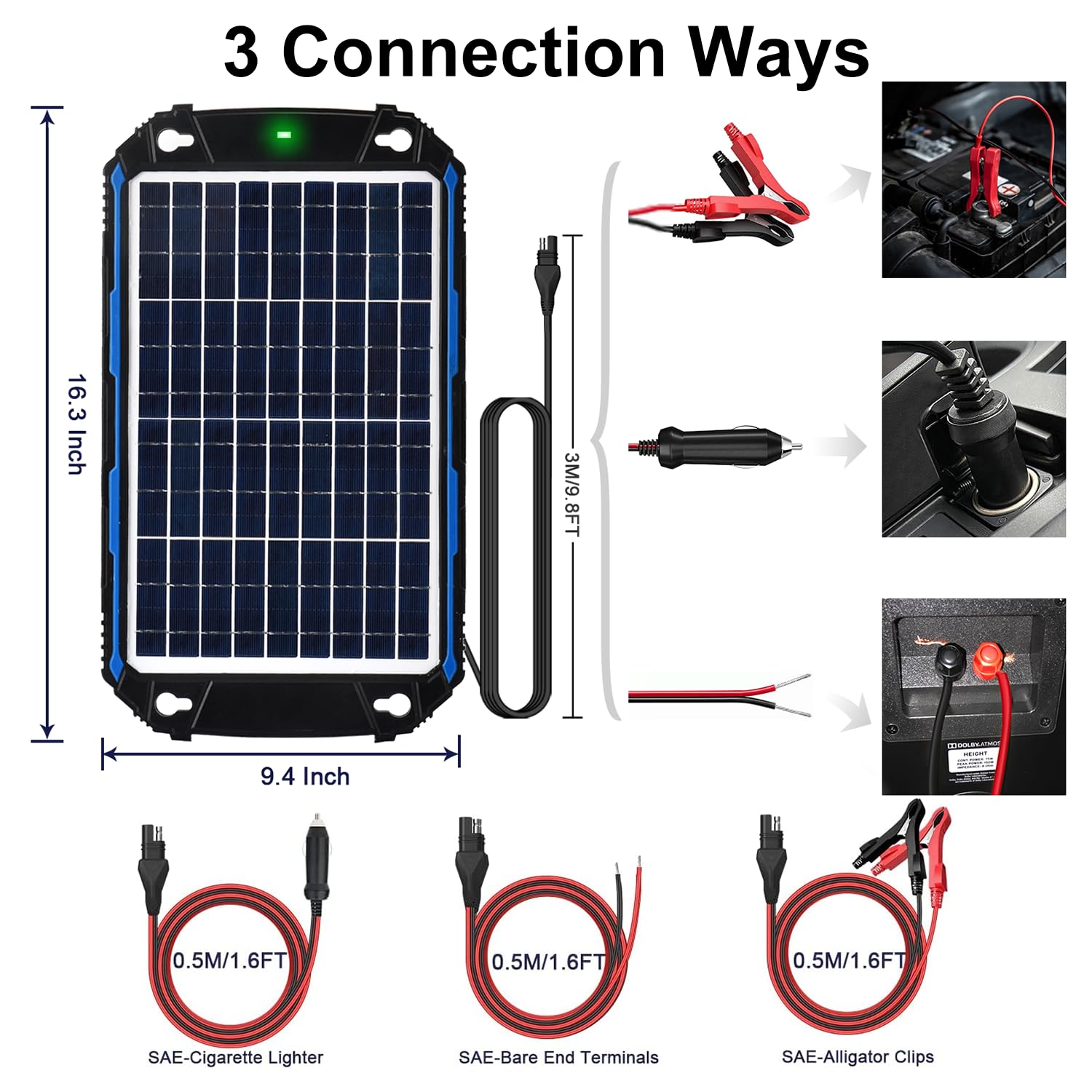 SUNER POWER 10W 12V Waterproof Solar Battery Charger with MPPT Controller - Solar Panel Trickle Charging Kit for Car, Boat, RV, Marine & Trailer Batteries - Ideal for Outdoor, Camping & Off-Grid Power Supply