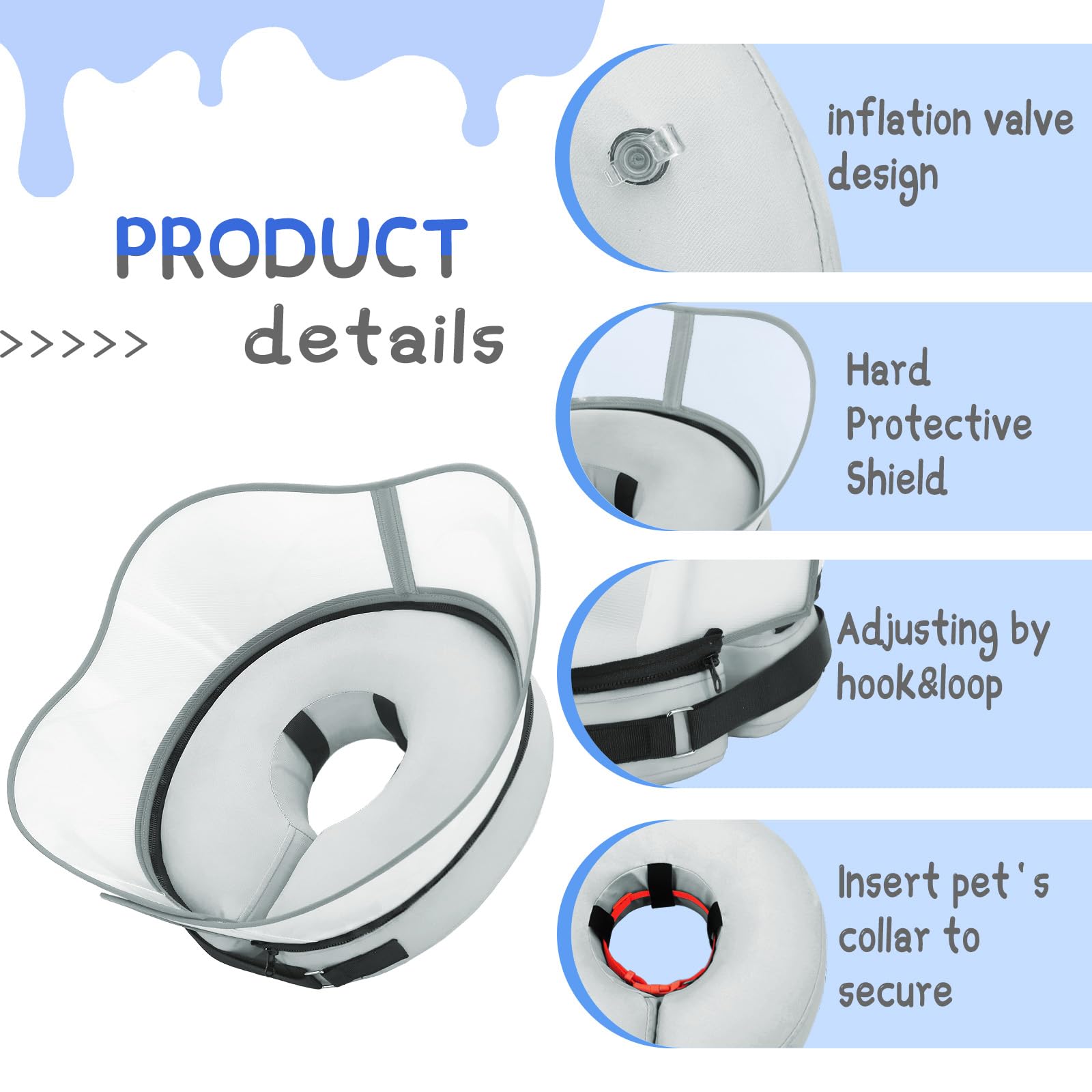 **Inflatable Dog Cone Collar – Soft Post-Surgery Recovery Collar for Small, Medium & Large Dogs – Prevents Licking & Scratching – Comfortable Alternative to Plastic Cones – Perfect for Wound Healing & Pet Recovery**    *(Use Case: Ideal for post-surgery recovery, wound protection, and preventing pets from licking or scratching injuries.)*