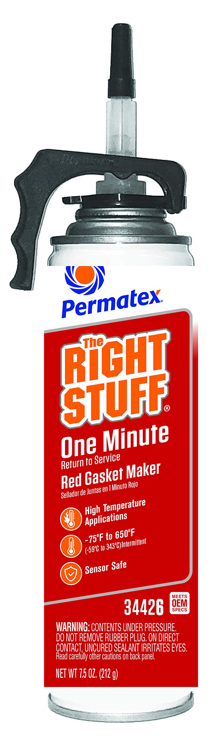 Permatex 34426 Right Stuff 1 Minute Red High Temperature Gasket Maker, 7.5 oz - Fast-Curing Sealant for Automotive, Marine & Industrial Gasket Repairs