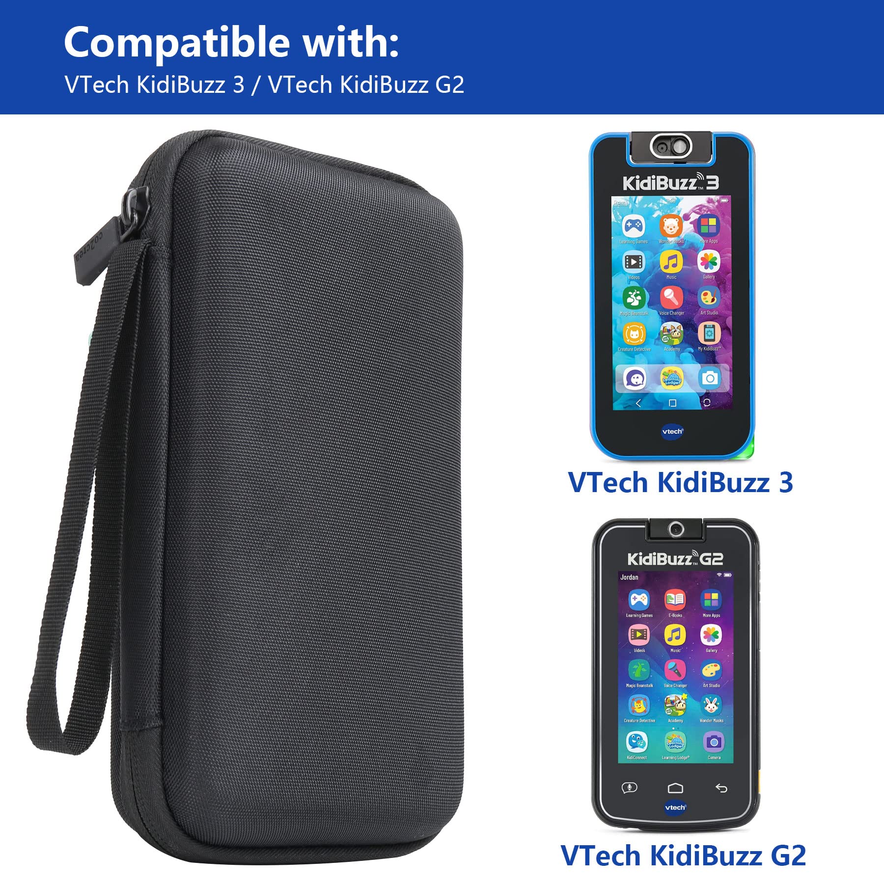 CO2CREA Durable Hard Case for VTech KidiBuzz 3 & KidiBuzz G2 - Shockproof Protective Cover for Kids Smart Device with KidiConnect (Black & Gray) - Perfect for School, Travel & Outdoor Activities