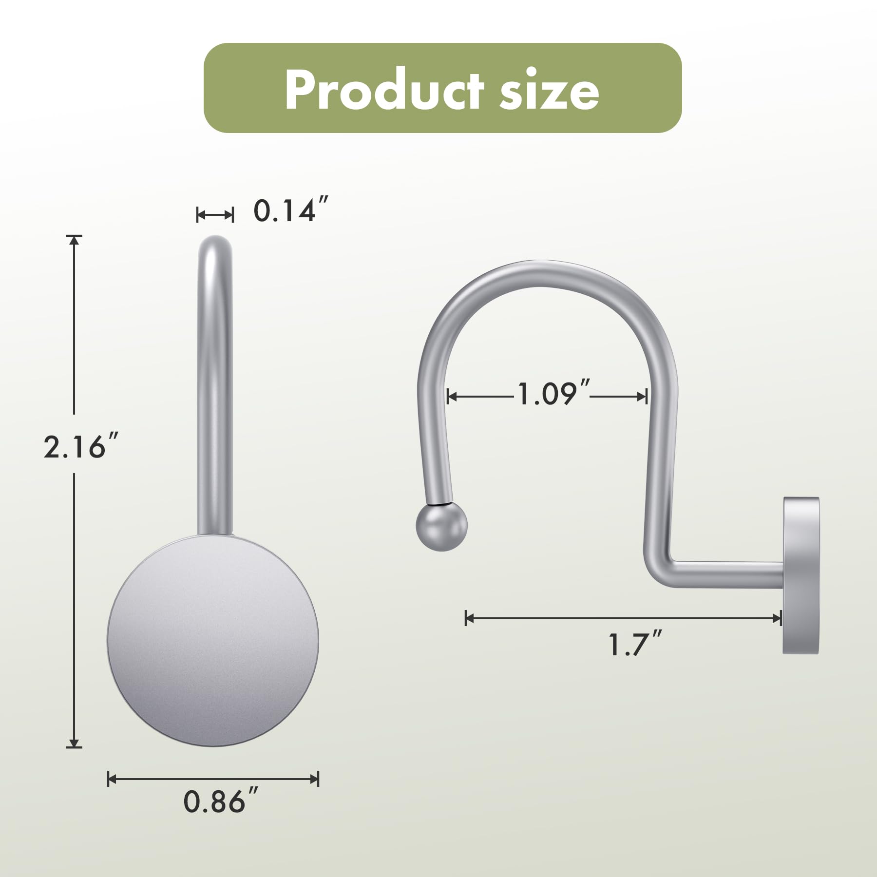 Premium Silver Shower Curtain Hooks - 12PCS Heavy Duty Rust-Proof Metal Rings for Bathroom Decor, Modern Shower Rod Hooks for Liners & Curtains - Perfect for Bathroom, Hotel, and Spa Renovations