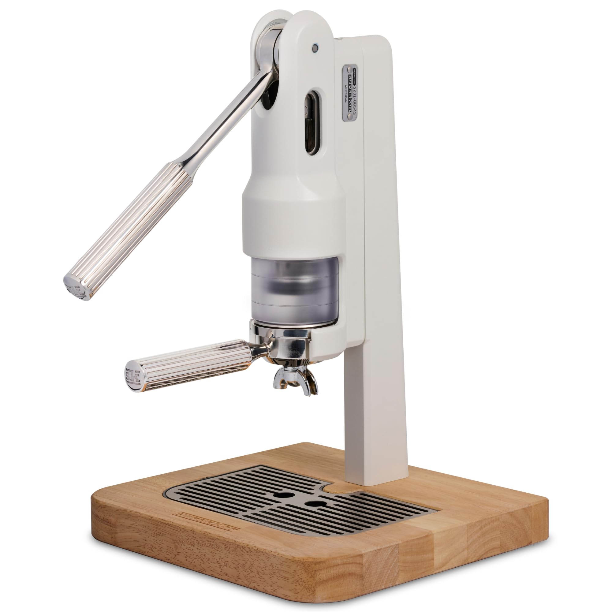 SUPERKOP Manual Espresso Machine & Coffee Maker - Portable Non-Electric Espresso Tool with 18g Capacity - Retro Style for Home & Commercial Use - Perfect for Camping, Office & Small Kitchens - White