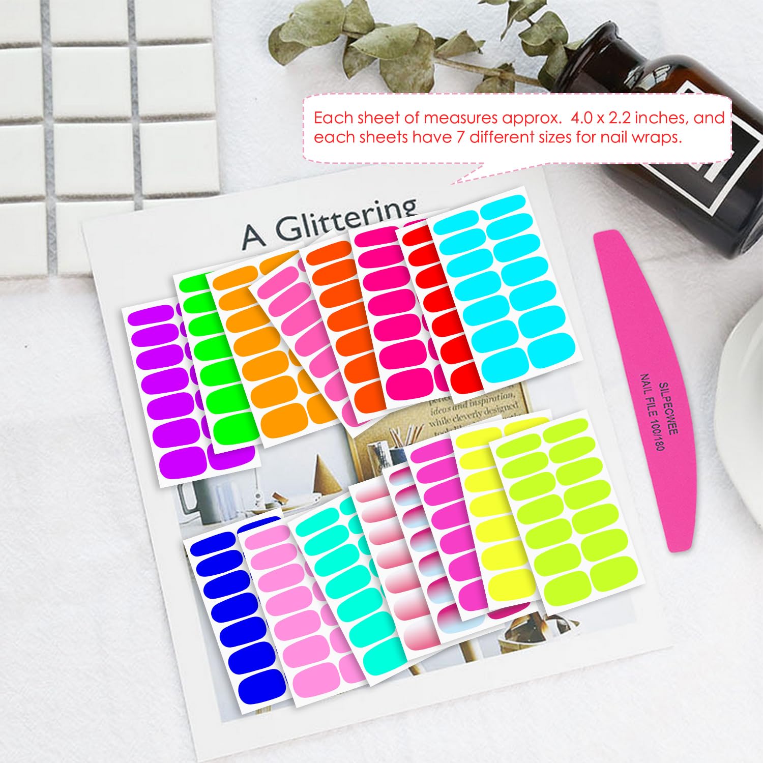 SILPECWEE 16 Sheets Fluorescent Nail Wraps for Women - Self-Adhesive Nail Polish Stickers, Gel Nail Strips, Manicure Stickers with Nail File - Perfect for Home Manicure, Parties & Special Occasions