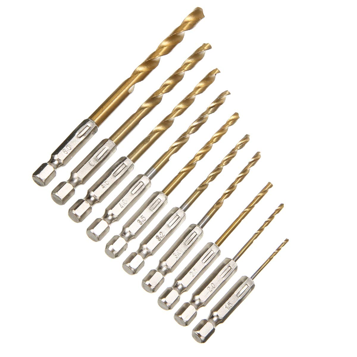 10-Piece HSS Titanium Coated Twist Drill Bit Set - Hex Shank for Cordless Screwdrivers - Perfect for Wood, Metal & Plastic DIY Projects