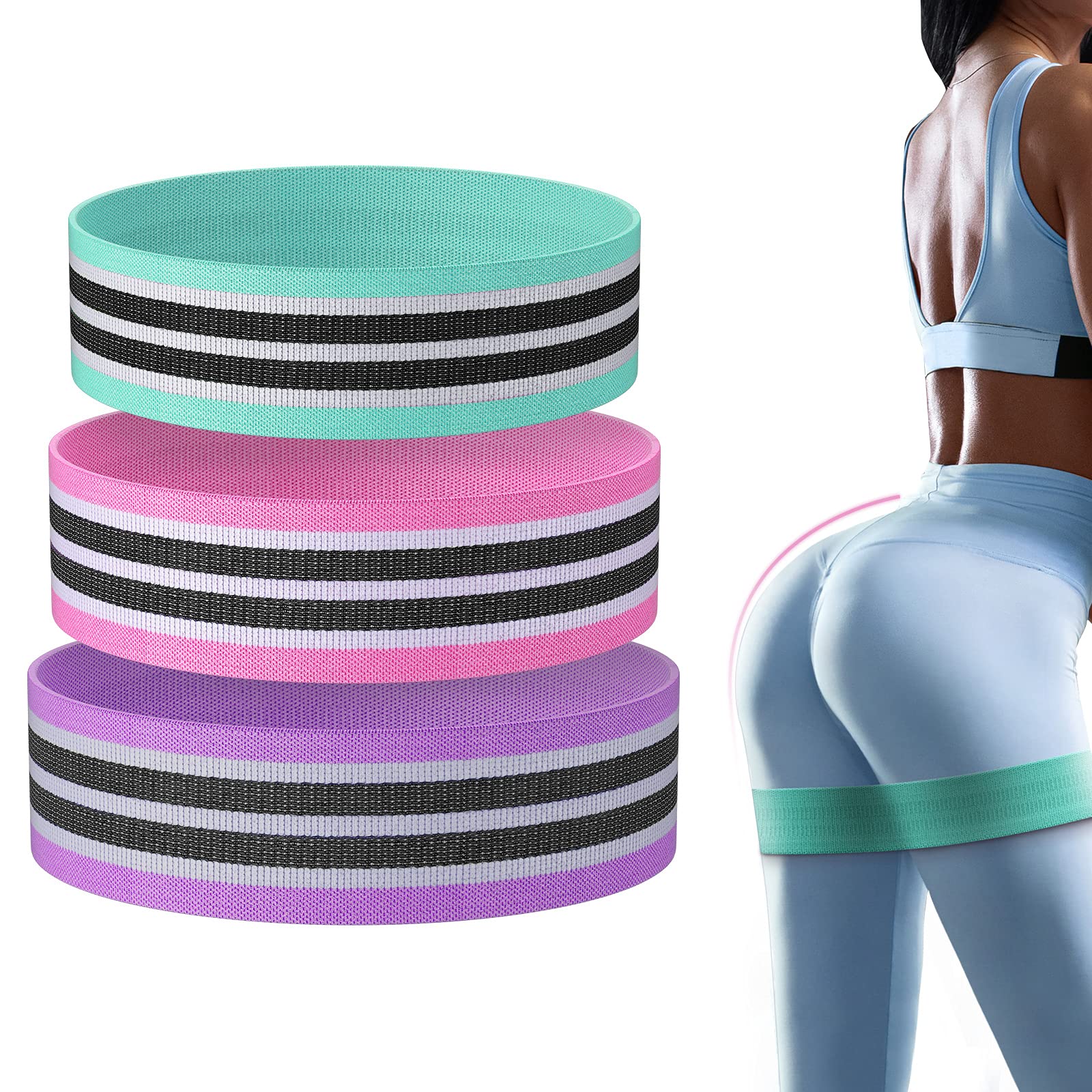 OMBAR Non-Slip Fabric Resistance Bands Set of 3 - Workout Bands for Legs, Butt & Hip Exercises - Stretching, Squats, Yoga & Gym Training - Perfect for Women & Men - Great for Home Workouts, Physical Therapy & Fitness Classes