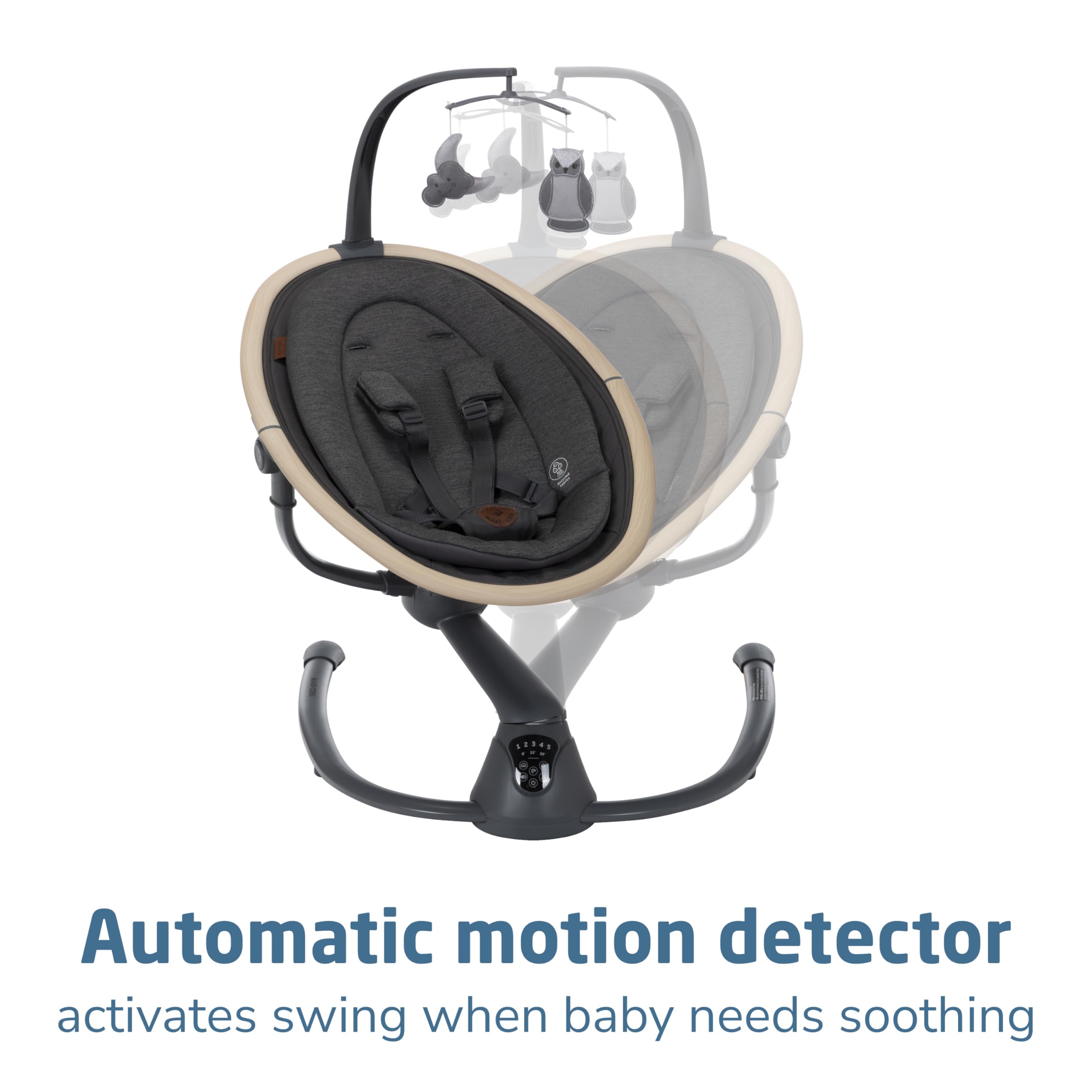 Maxi-Cosi Cassia Baby Swing for Infants - Portable, Lightweight & Foldable with Music & 360° Rotation - Classic Graphite | Perfect for Nursery, Travel & Soothing Newborns