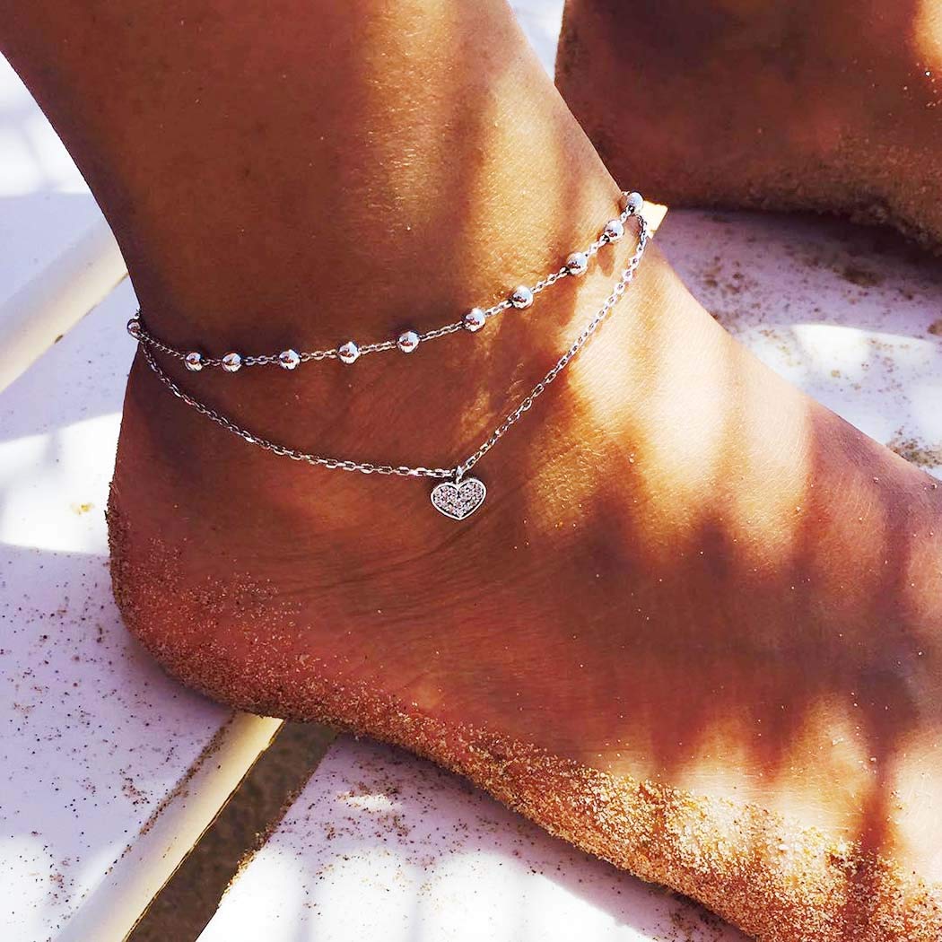 Wedity Adjustable 2-Layer Peach Heart Anklet Bracelet for Women & Girls - Perfect for Beach, Summer & Boho Style Jewelry
