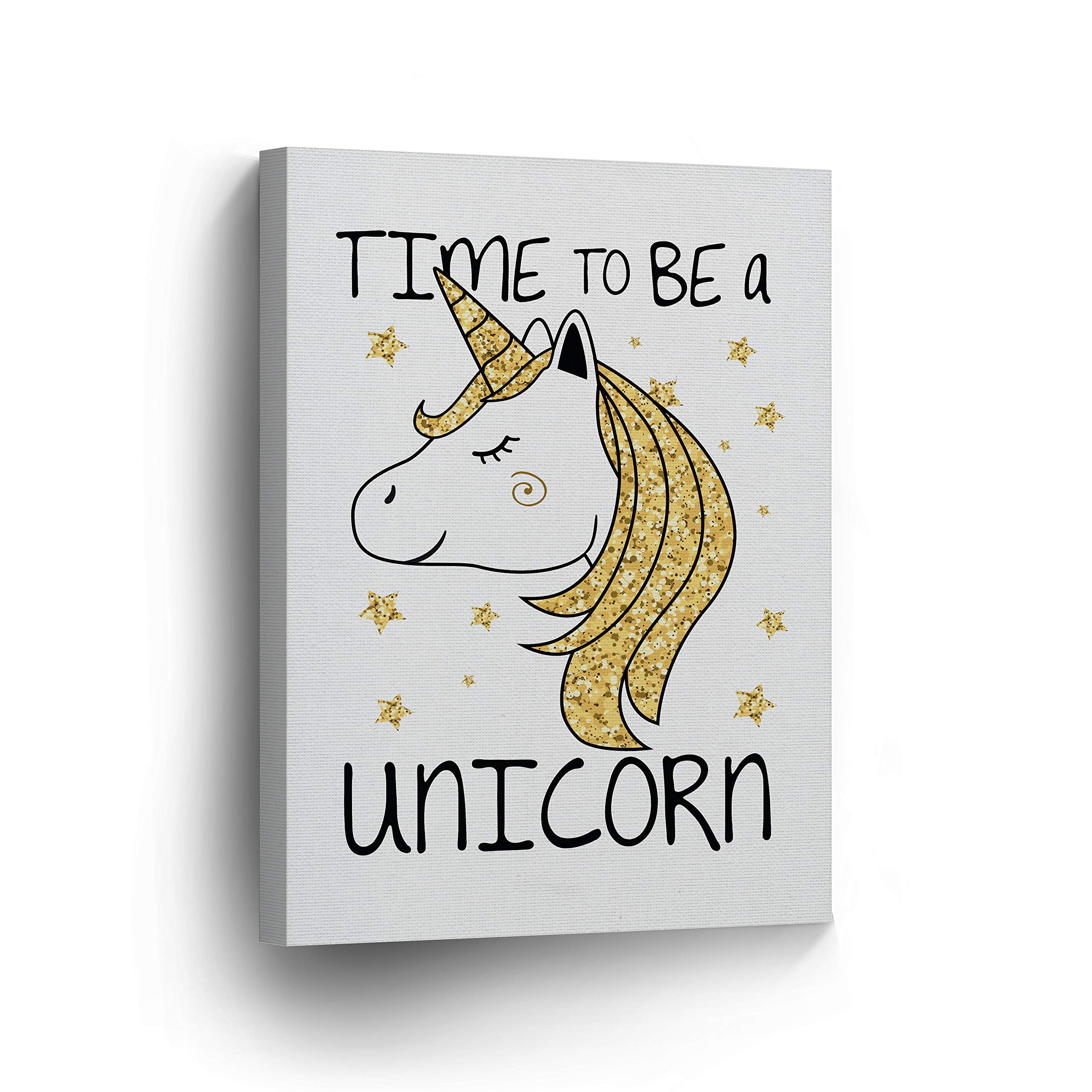 Time To Be A Unicorn Canvas Wall Art Print - 36x24 Inch Inspirational Quote Nursery Decor, Kids Room Decor, Baby Room Wall Art - Ready to Hang Made in USA | Perfect for Bedroom, Playroom & Gift Ideas