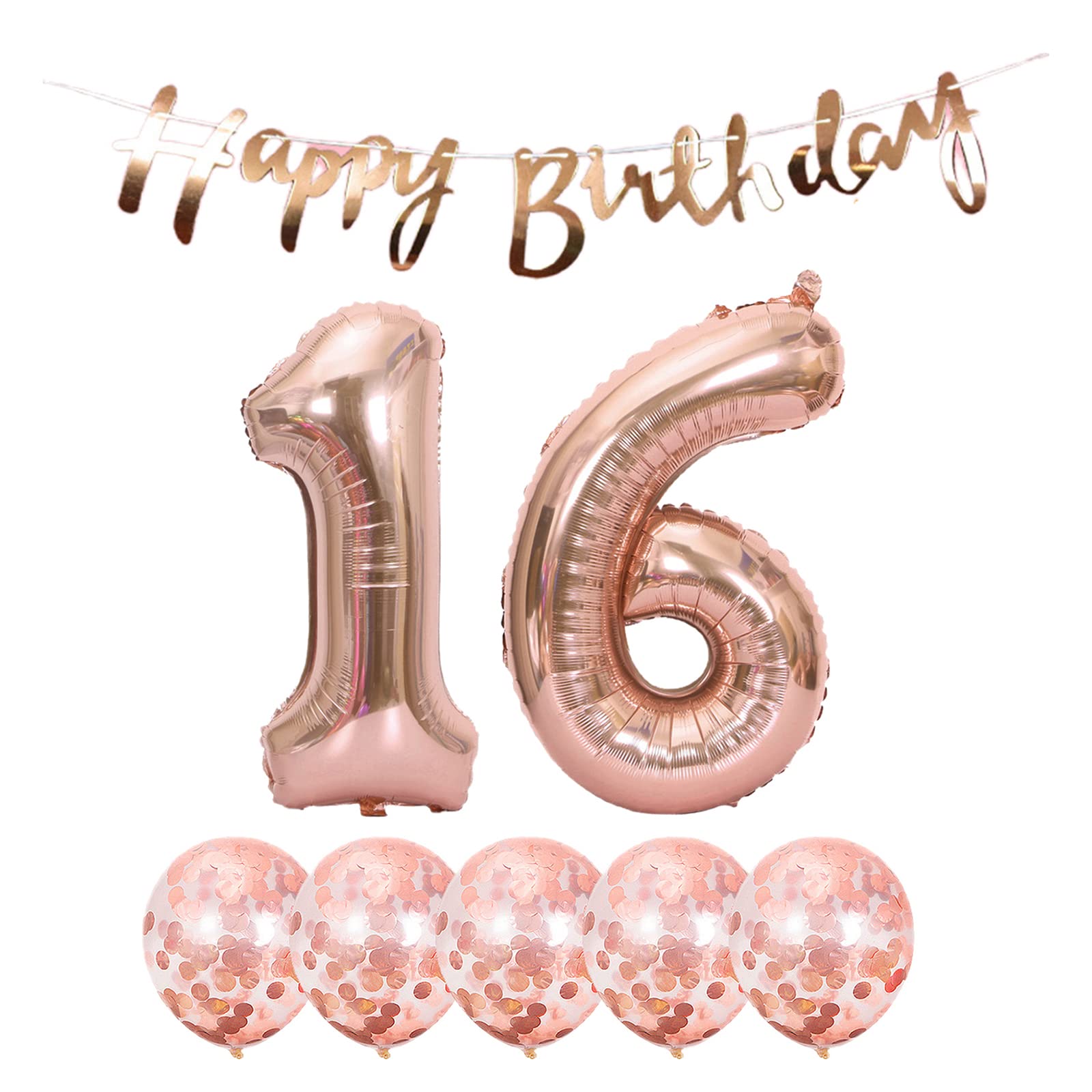 16th Birthday Party Decorations - Happy Birthday Banner, Helium Balloons, Rose Gold Foil & Latex Balloons for Sweet 16 Celebration | Perfect for Teen Girls Birthday, Quinceañera, Milestone Party Decor