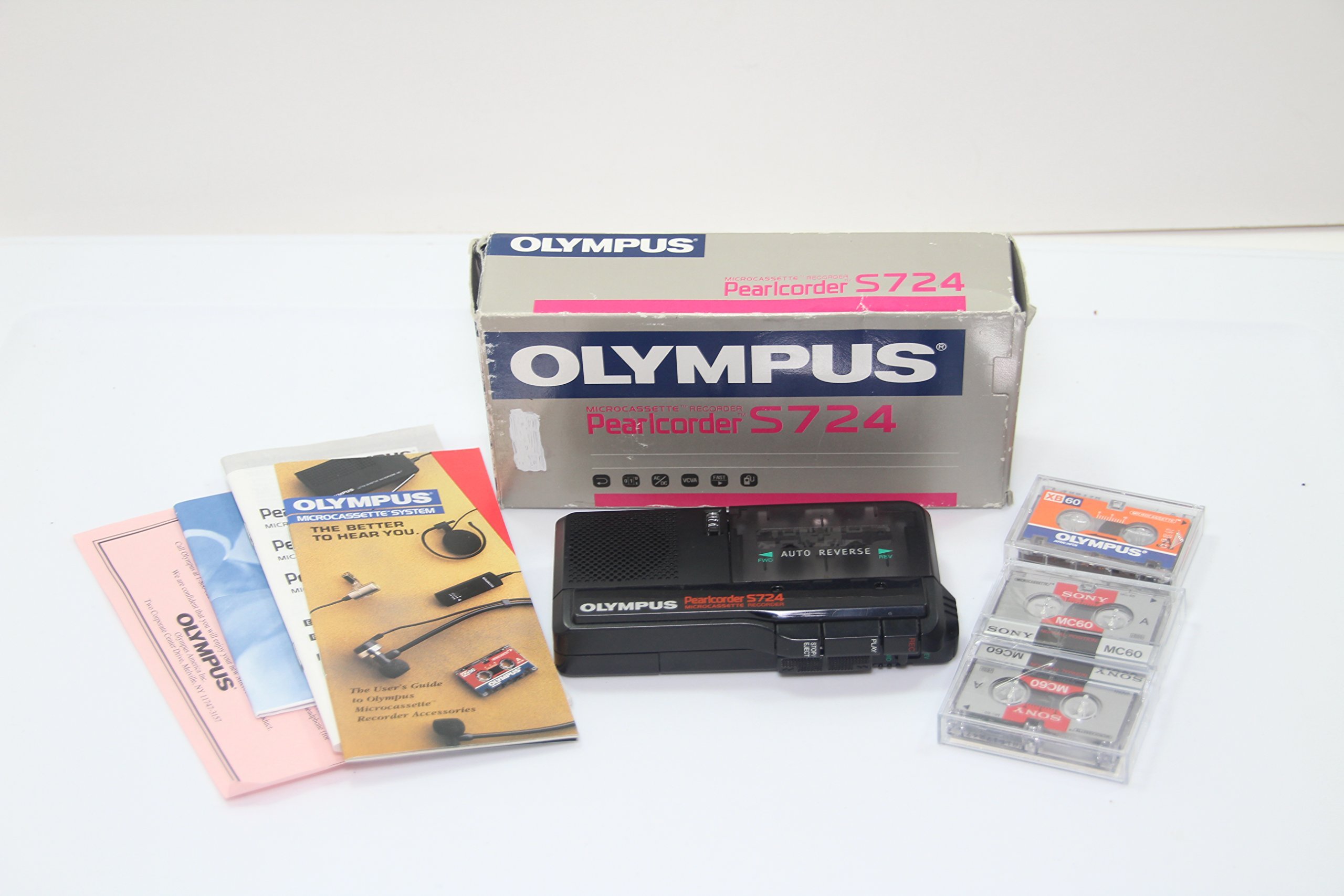 Olympus Pearlcorder S724 Auto Reverse Micro Cassette Recorder - Portable Voice Recorder for Lectures, Interviews & Dictation - Compact Tape Player with Clear Audio Recording