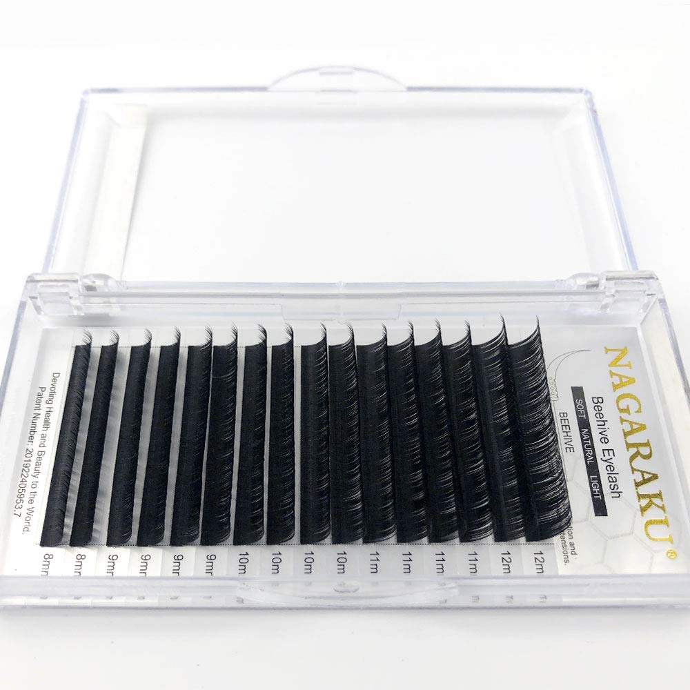 NAGARAKU Professional Laser Beehive Eyelash Extensions - Matte Black Individual Clusters, 16 Rows, 7-15mm Mix Length, 0.12mm Thickness, C Curl - Long Lasting Salon Quality Eyelash Makeup for Volume & Dramatic Look - Perfect for Weddings, Parties & Special Occasions