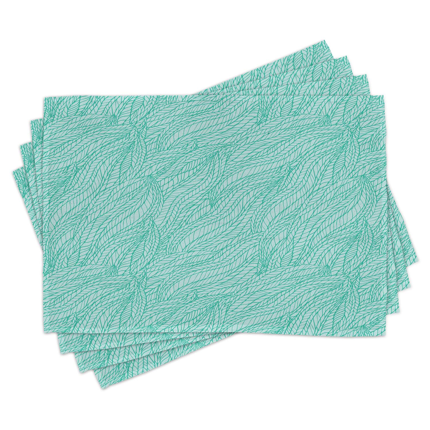 Ambesonne Teal Place Mats Set of 4 - Abstract Leaf & Plant Wavy Pattern Monochrome Art Print - Washable Fabric Placemats for Dining Table & Kitchen Decor - Perfect for Dinner Parties, Holiday Meals & Everyday Use