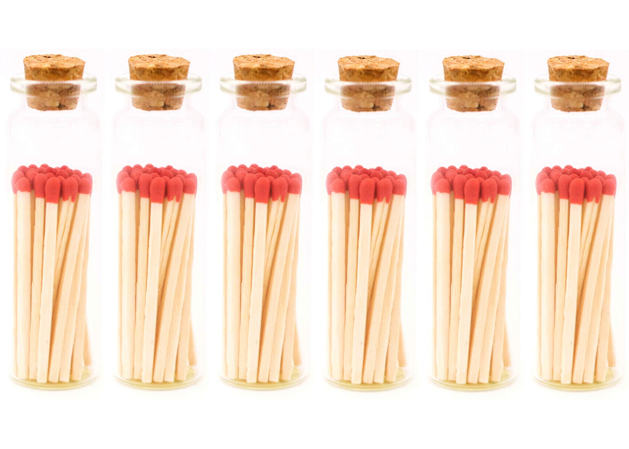 River Birch Decorative Matches in Glass Bottle with Striker - Colorful Long Matches (6 Pack, Cherry Red Tips, 120 Matches) for Home Décor, Wedding Centerpieces & Fireplace Lighting