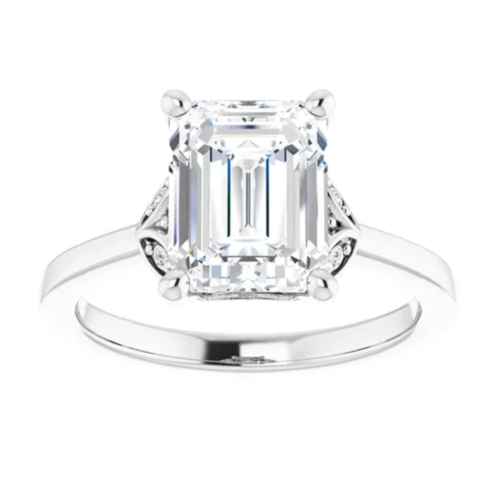 2 CT Emerald Cut Colorless Moissanite Engagement Ring for Women - Sterling Silver & Solid Gold Wedding Bridal Ring Set - Diamond Solitaire Prong Setting - Perfect for Proposals, Anniversaries & Special Occasions