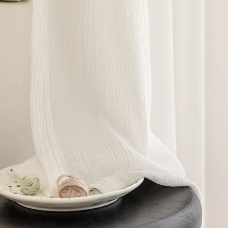 Vada Gauze Vertical Crinkle Custom Privacy Curtain - Light Filtering Window Treatment for Bedroom, Living Room & Nursery