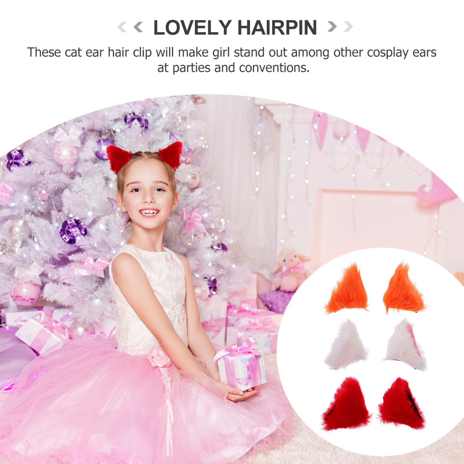 Beaupretty 3 Pairs Plush Cat Ear Hair Clips - Faux Rabbit Fur Kawaii Cat Ear Headband for Prom, Cosplay & Halloween Costume Accessories - Cute Hairpins for Women and Girls