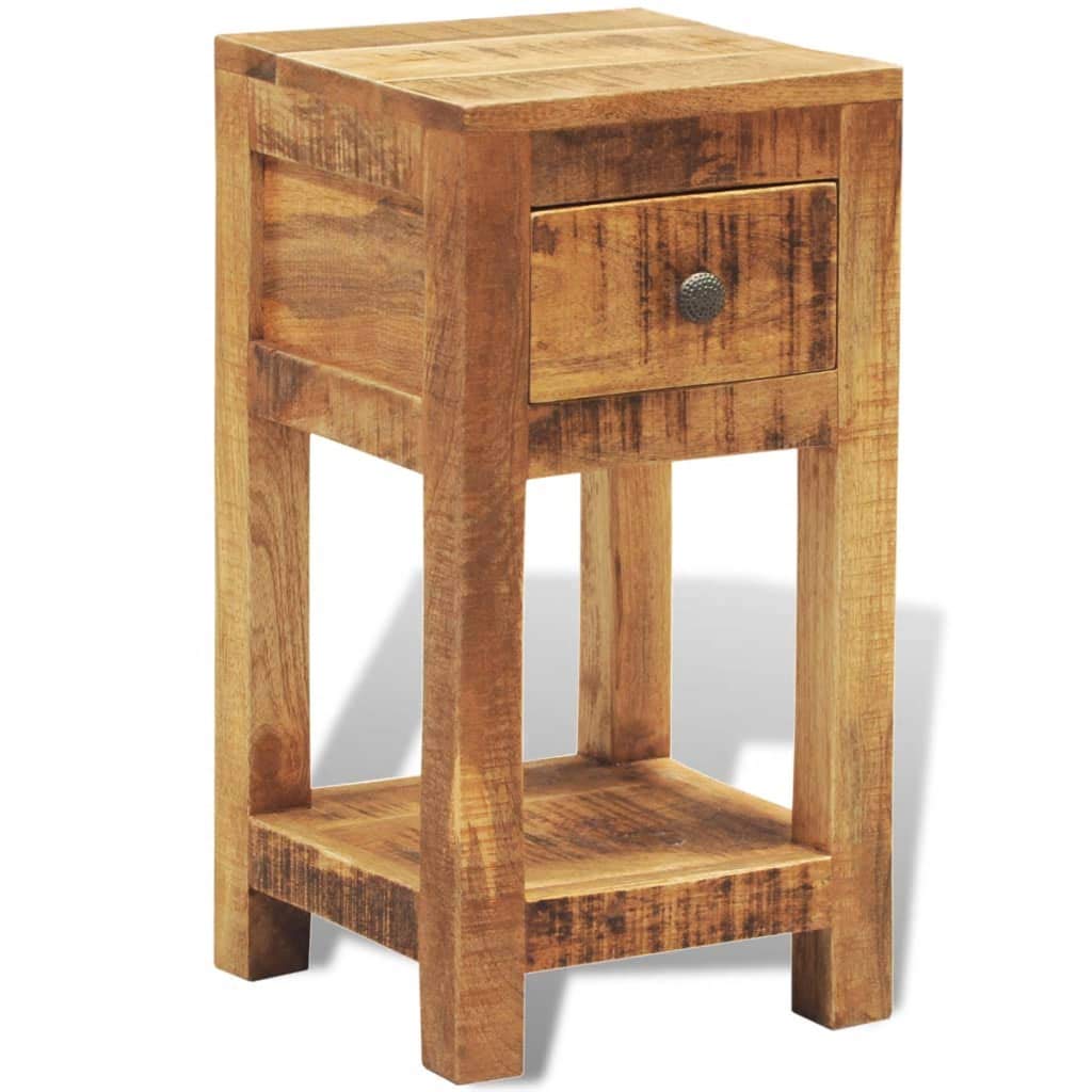 FAMIROSA Solid Mango Wood Nightstand with 1 Drawer - Bedside Table for Bedroom, Living Room, or Office Storage
