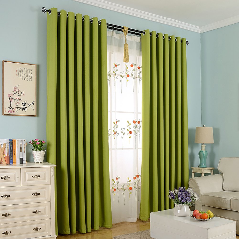 DULPLAY Linen Sheer Blackout Curtains with Grommet Top - Set of 1 Panel, 300x270cm (118x106inch), Noise Reducing & Light Blocking for Living Room & Bedroom - Natural Green Linen Fabric for Home Decor & Privacy