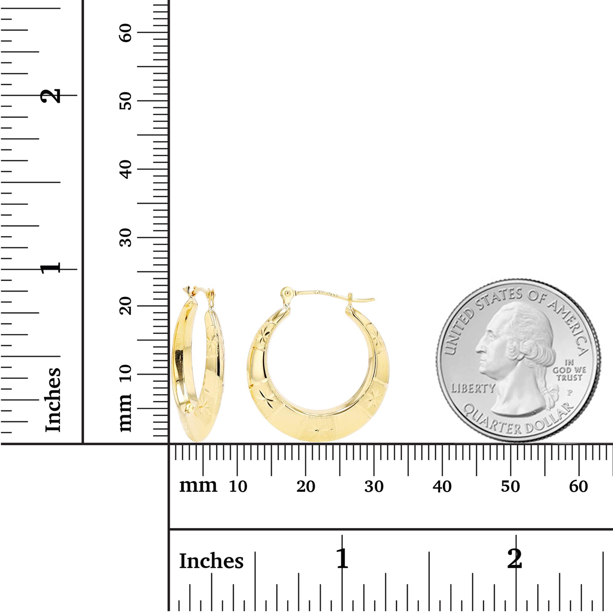 14K Solid Gold Diamond Cut Star Hoop Earrings for Women - Polished & Matte Finish | 3.60x23mm Hypoallergenic Hoops | Sensitive Ears Safe | Perfect for Everyday Wear, Parties & Special Occasions