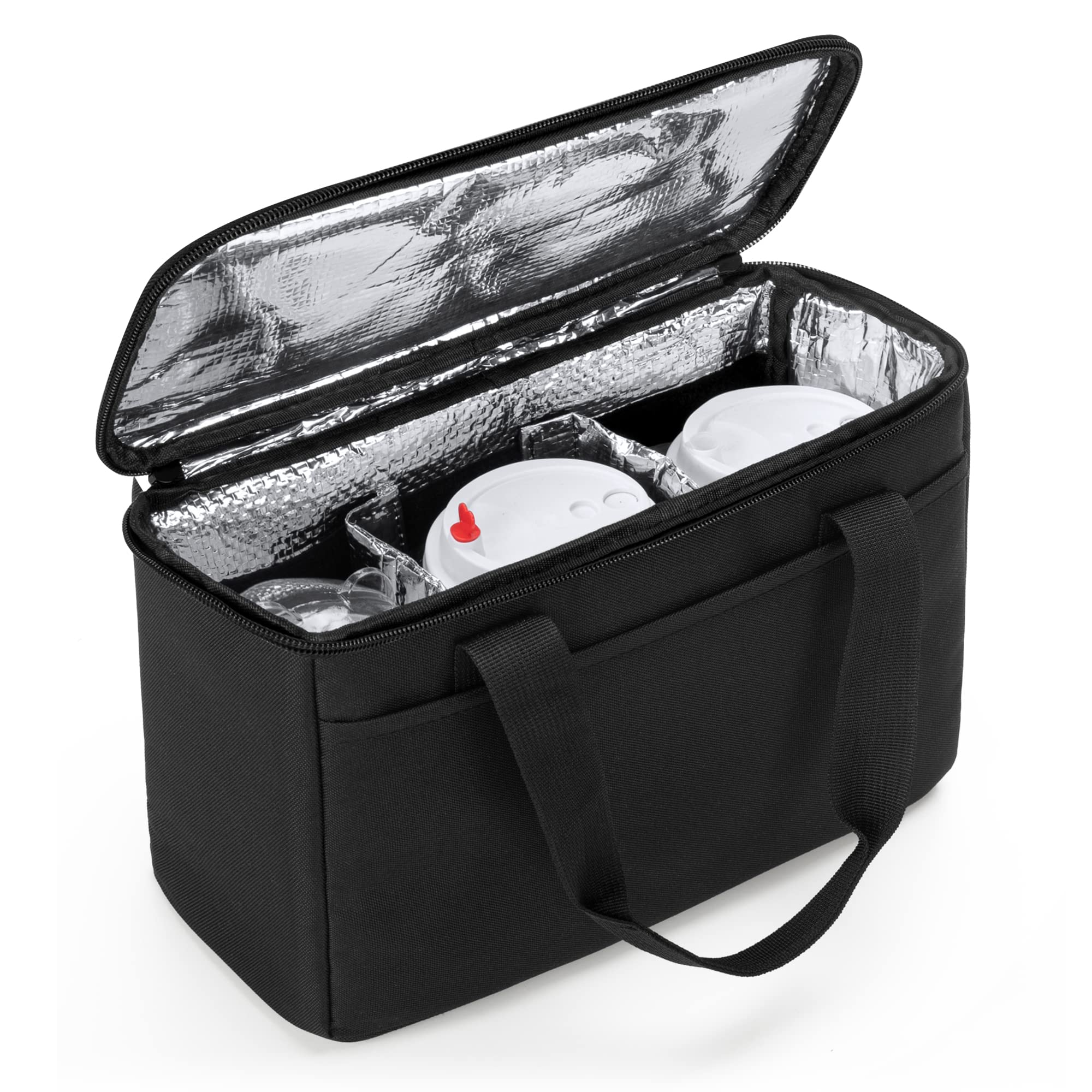 Trunab Reusable 3-Cup Insulated Drink Carrier with Adjustable Dividers - Patented Design Beverage Caddy Holder for Delivery, Takeout & Outdoor Use - Perfect for Coffee, Smoothies & Bubble Tea (Black)