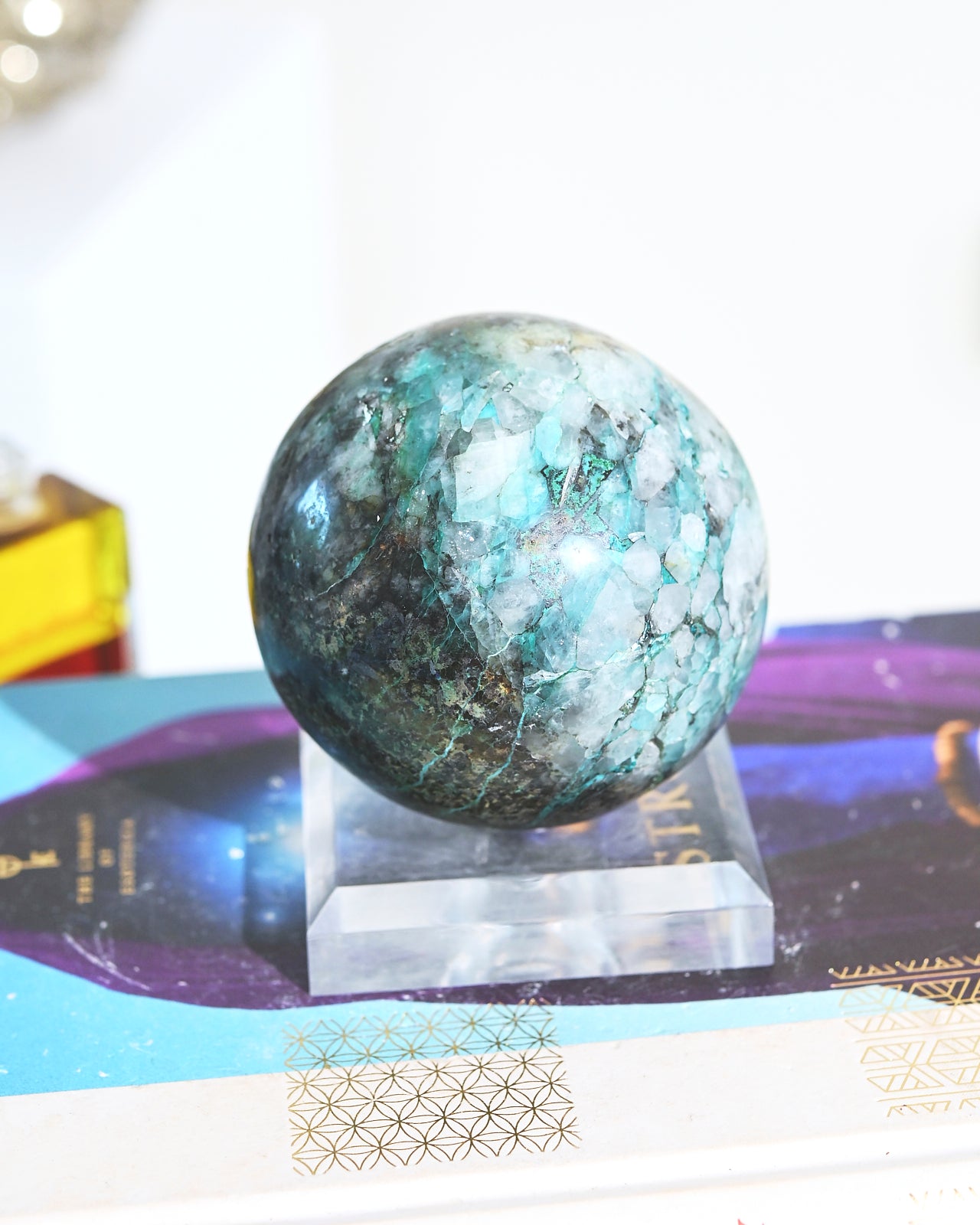 Natural Chrysocolla Crystal Sphere - 2.2lbs Healing Stone for Meditation, Home Decor & Energy Work | Perfect for Reiki, Feng Shui & Spiritual Gifts