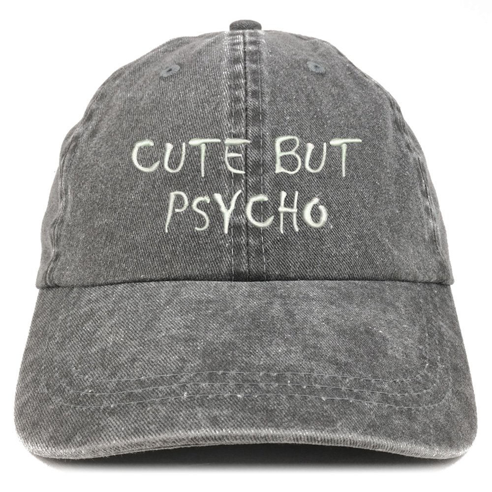 Cute But Psycho Embroidered Washed Cotton Adjustable Baseball Cap - Trendy Women's Fashion Hat for Streetwear & Casual Outfits