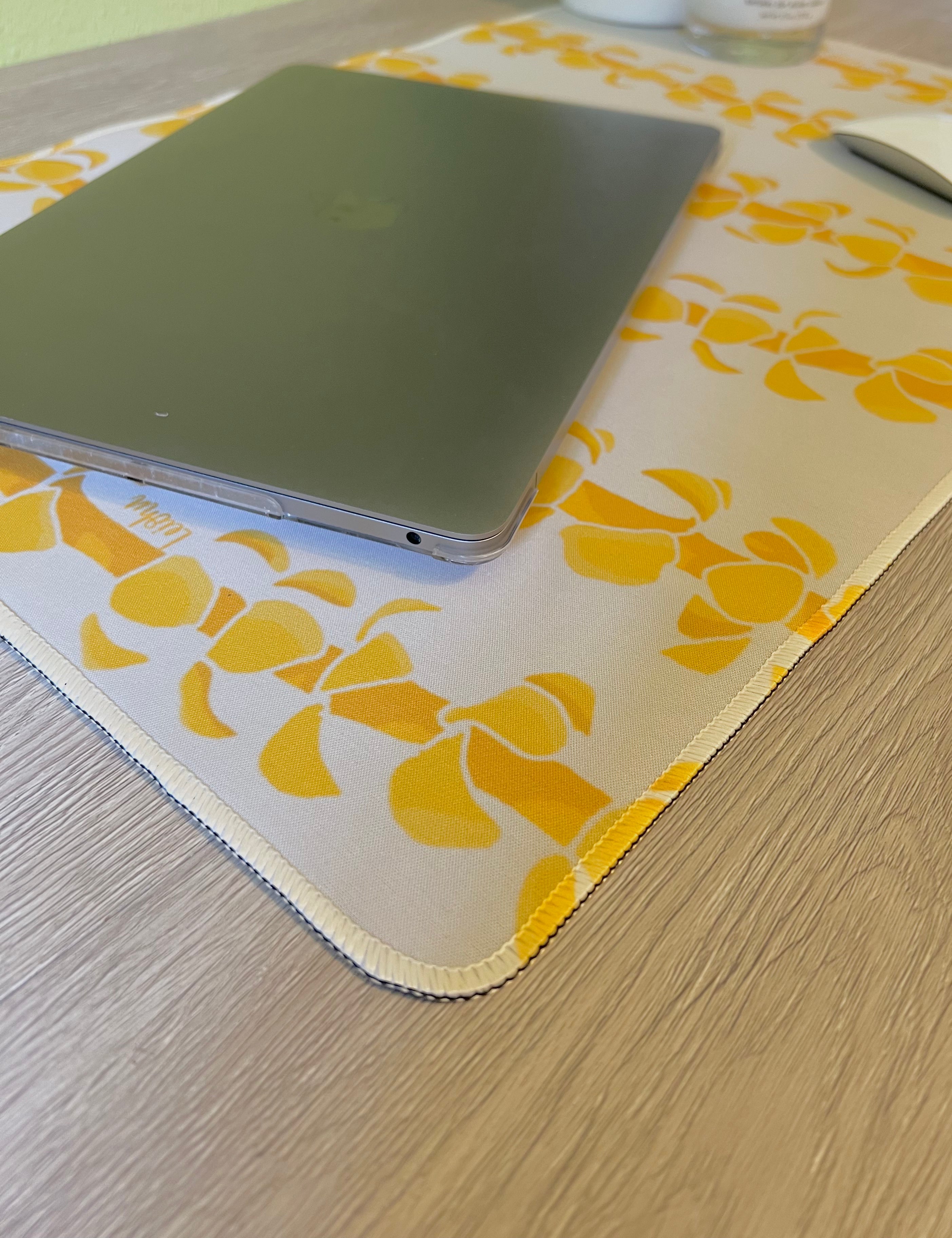 Puakenikeni Lei Desk Mat - Non-Slip Office Mouse Pad with Hawaiian Floral Design for Laptop & Computer Workstations | Perfect for Home Office, Gaming Setup & Workspace Decor