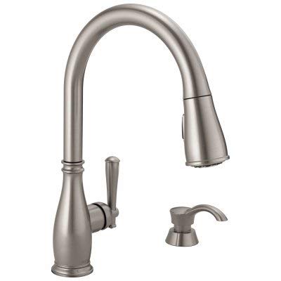 Delta Charmaine Single Handle Stainless Steel Kitchen Faucet with Pull-Down Sprayer - Modern Brushed Nickel Finish for Sink, Dishwashing & Food Prep