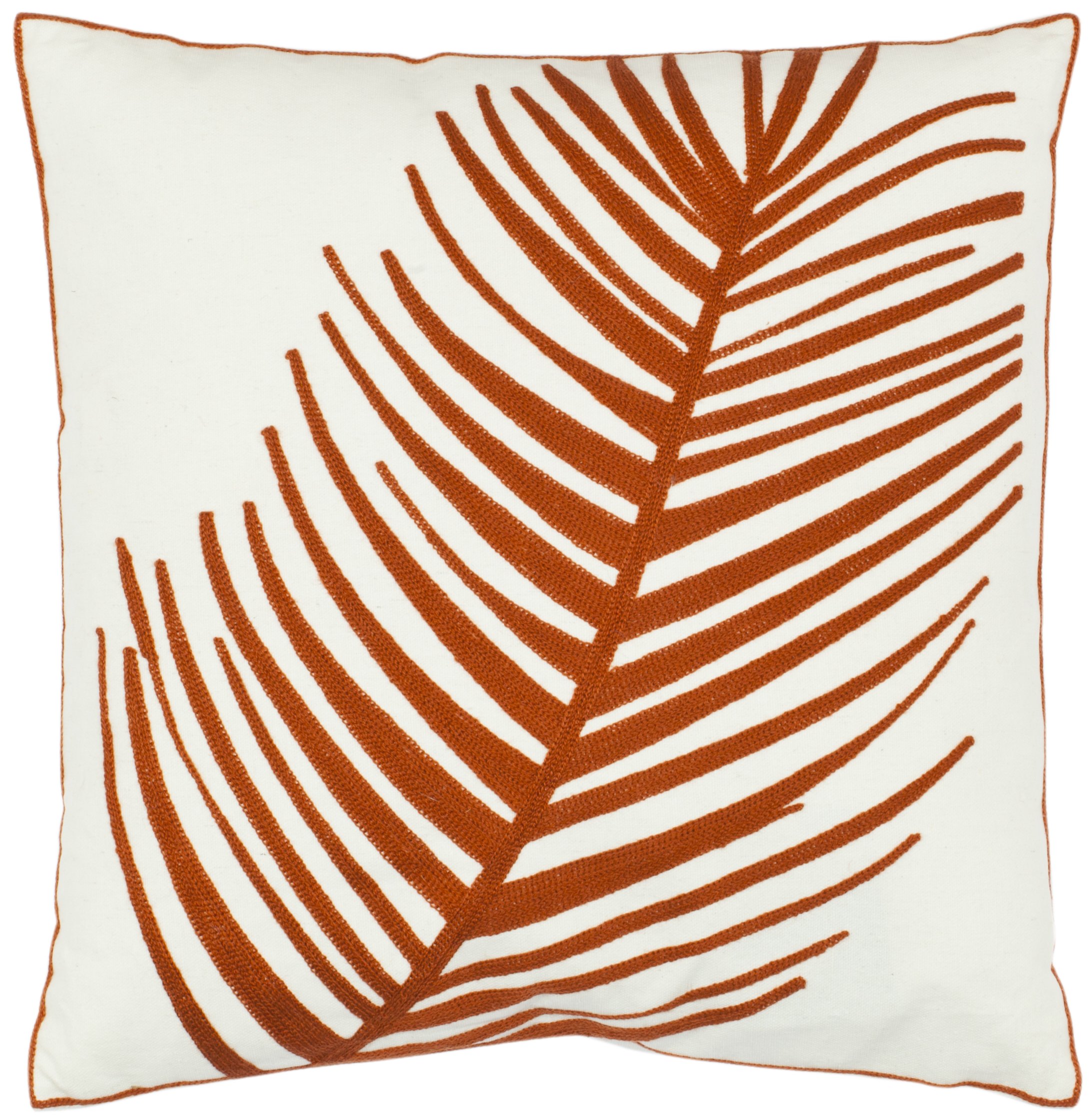 SAFAVIEH 18-Inch Fern Leaf Decorative Throw Pillow Covers Set of 2 - White and Rust Boho Chic Accent Pillows for Sofa, Bed, Living Room & Home Decor