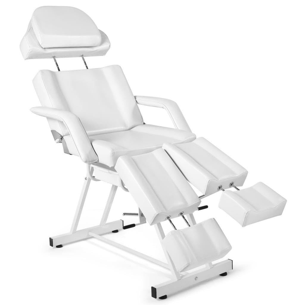 Professional Portable Massage Table - Adjustable Facial Bed & Lash Extension Bed with Tray & Split Footrests | Perfect for Salon, Spa, Home Use (White)
