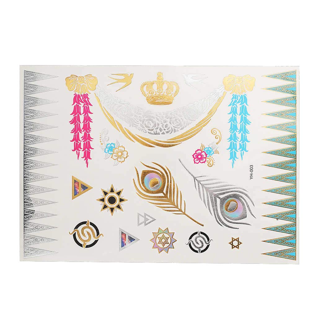 3D Temporary Tattoo Sticker - Golden & Silver Metallic Fake Necklace with Leaves Design for Women | 21x15cm Beach Body Jewelry | Perfect for Summer Parties, Festivals, Vacations & Instagram Photos