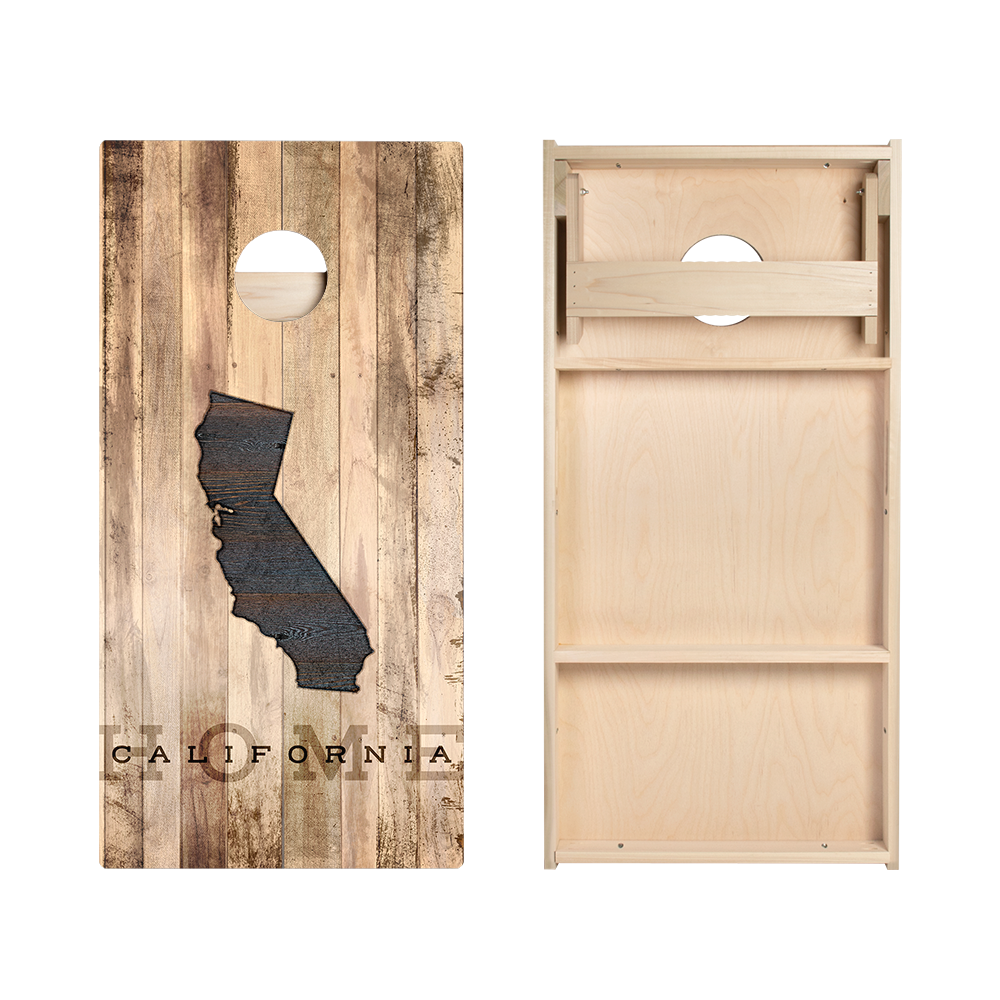 Rustic Wood California Star Cornhole Boards Set - American Flag Design Outdoor Lawn Game for Backyard, Tailgating, and Parties