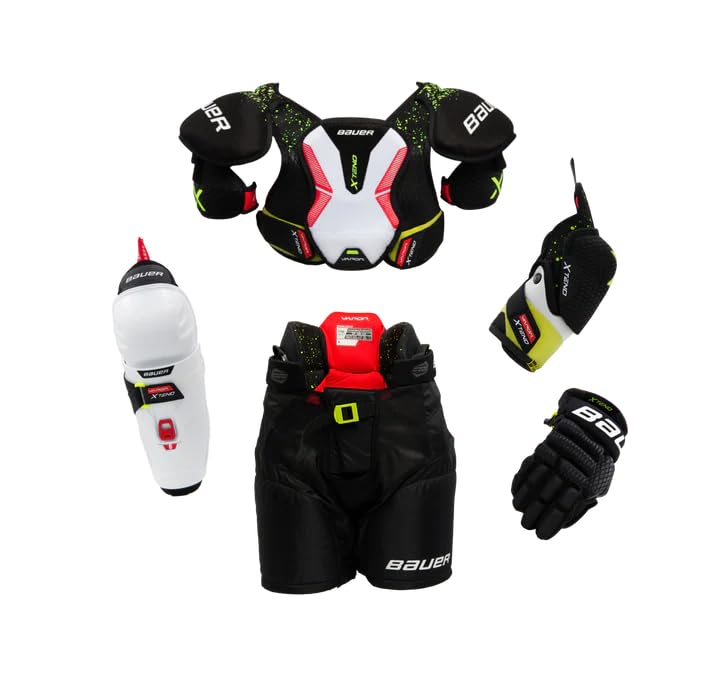 Bauer Vapor X-Tend Youth Ice Hockey Protective Gear Set - Adjustable Gloves, Pants, Shoulder Pads, Shin Guards & Elbow Pads for Kids Ages 3-9 - Perfect for Beginner Hockey Training & Youth League Games