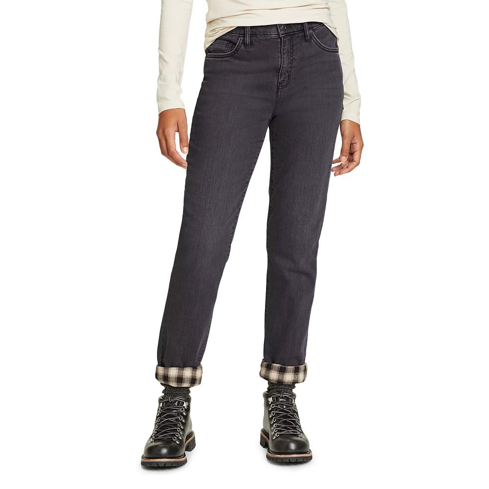 Eddie Bauer Women's Boyfriend Flannel-Lined Jeans - Soft & Warm Winter Pants for Casual Outfits & Outdoor Activities
