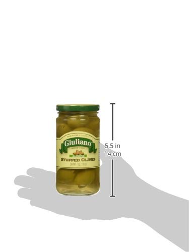 Premium Giuliano Almond Stuffed Olives - 7oz (Pack of 6) | Gourmet Mediterranean Snack, Charcuterie Board Essential & Party Appetizer | Perfect for Cocktail Parties, Wine Pairings & Healthy Snacking