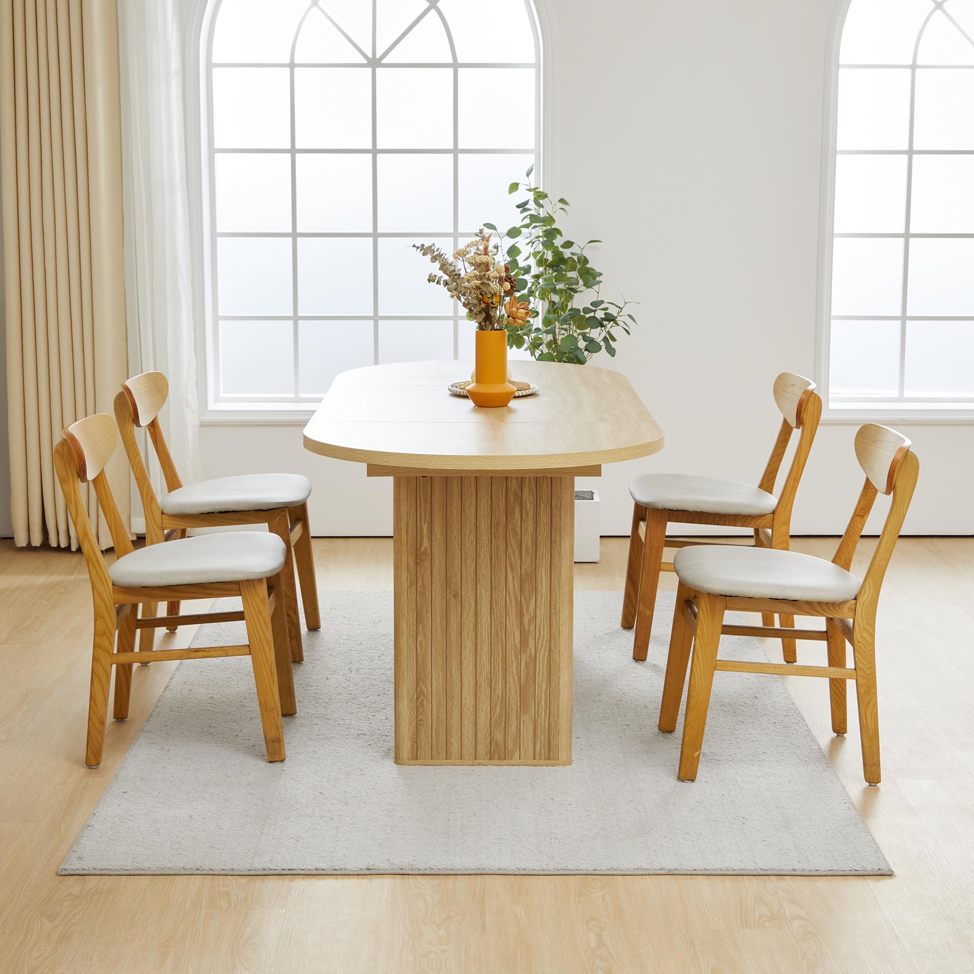 70.8 Inch Oval Dining Table for 4-6 People, Modern Farmhouse Kitchen Table with Wood Strip Base, Large Round Dining Room Table for Kitchen & Living Room - Natural Wood Finish | Perfect for Family Gatherings, Dinner Parties & Small Space Dining Areas