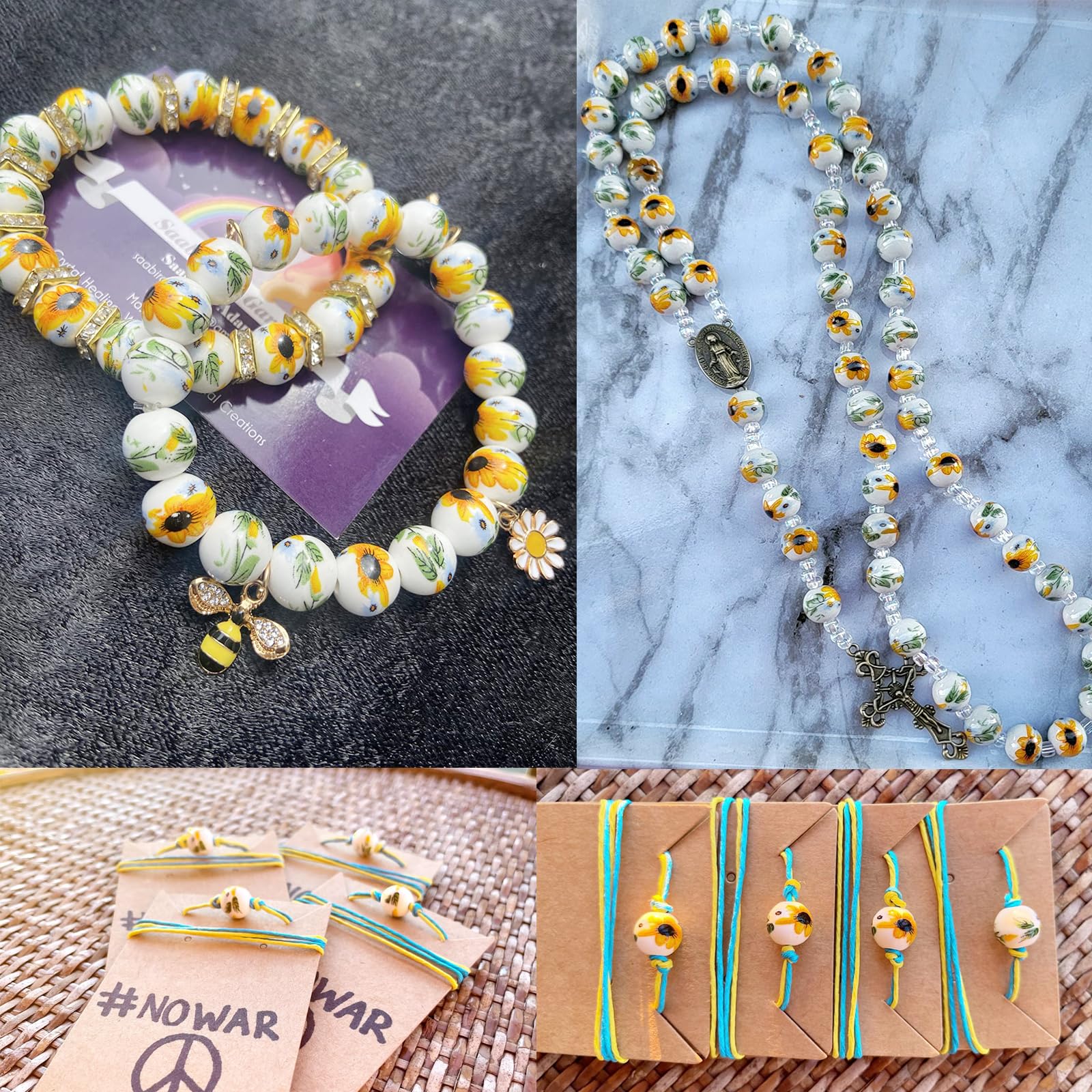 100PCS 10mm Ceramic Beads for Jewelry Making - Porcelain Flower Spacer Beads DIY Craft Supplies with Drawstring Bag - Perfect for Necklaces, Earrings & Bracelets - Sunflower Design for Boho & Handmade Jewelry Projects
