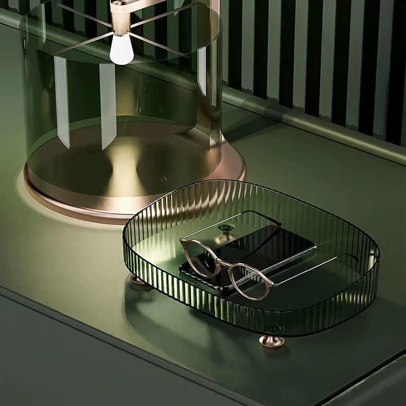 Makeup Perfume Organizer Vanity Tray - Cosmetic Skincare Countertop Storage Tray for Bathroom Vanity Dresser Table - Green Aesthetic Organizer for Makeup Brushes, Jewelry & Perfume Bottles - Perfect for Bedroom, Bathroom & Dressing Table Decor