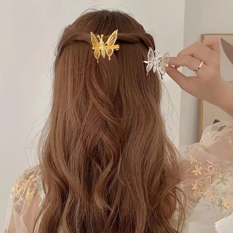 Ashkash 2Pcs 3D Butterfly Hair Clips - Golden & Silver Hair Barrettes, Claw Clips for Women & Girls | Cute Hair Accessories for Parties, Weddings & Everyday Styling