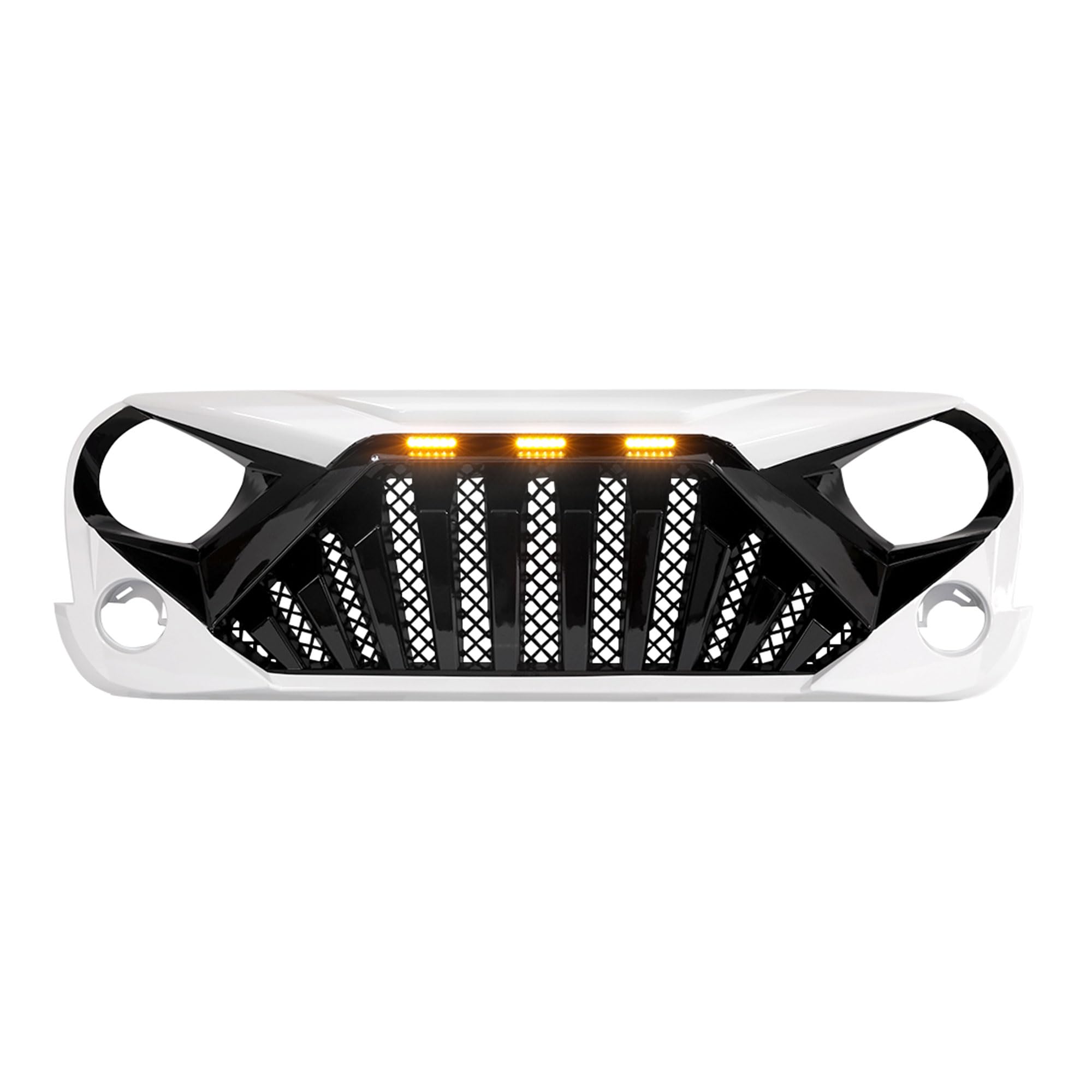 AM Heavy Duty Aggressive Goliath Grille for 2007-2018 Jeep Wrangler JK with LED Amber Running Lights - White/Black | Off-Road Upgrade & Custom Styling for Jeep Enthusiasts