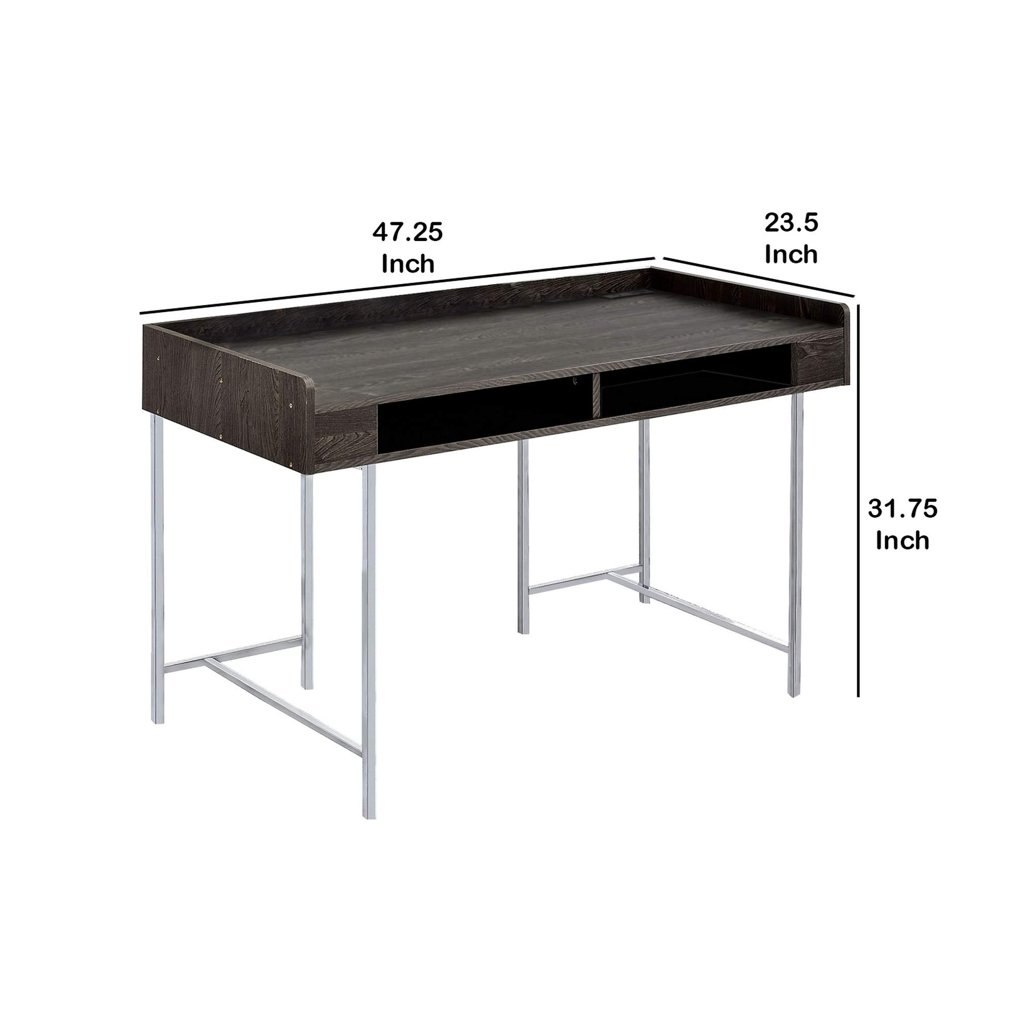 Benzara BM230049 Modern Wooden Desk with Sturdy Metal Base & Open Storage Compartments - Brown Home Office Desk for Small Spaces | Perfect for Study, Workstation & Home Office Setup